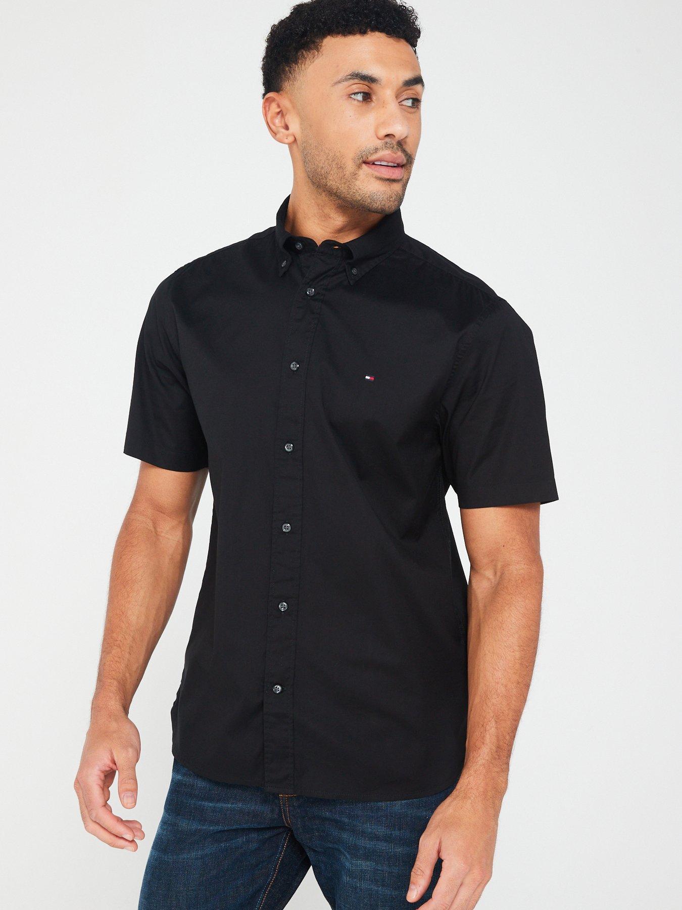 Tommy Hilfiger Flex Poplin Regular Fit Short Sleeve Shirt - Black ...