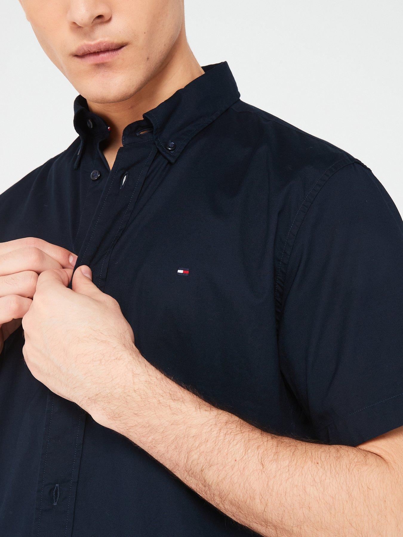 Tommy Hilfiger Flex Poplin Regular Fit Short Sleeve Shirt - Navy | Very ...