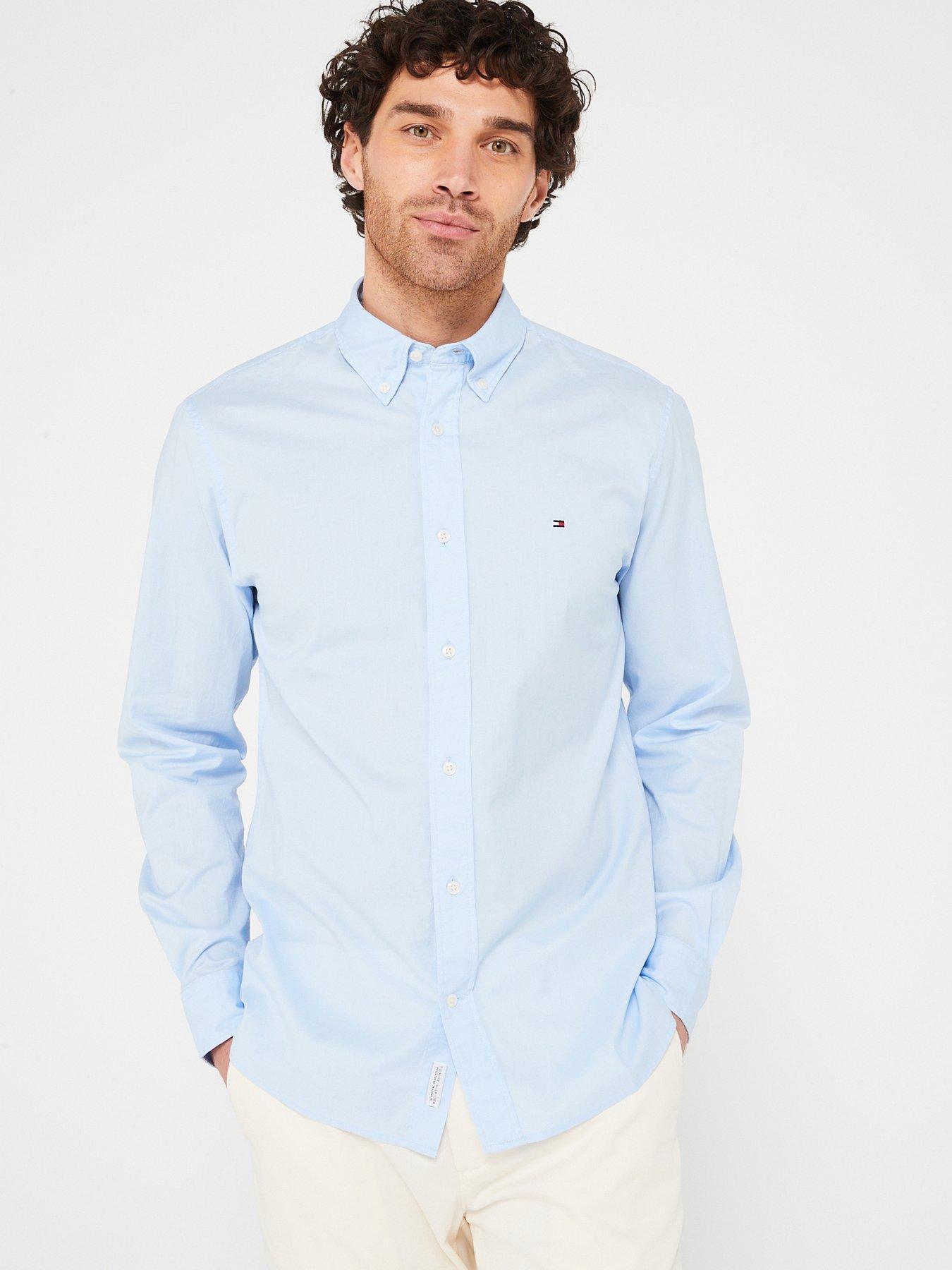 Tommy Hilfiger Flex Poplin Regular Fit Shirt - Light Blue | Very.co.uk