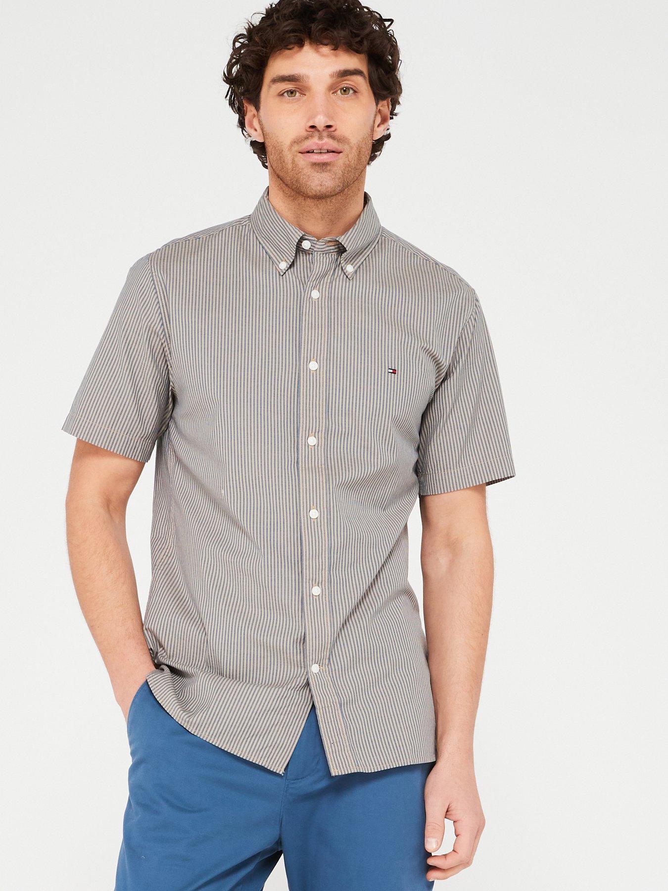 Tommy Hilfiger Flex Poplin Stripe Regular Fit Shirt - Blue | Very.co.uk