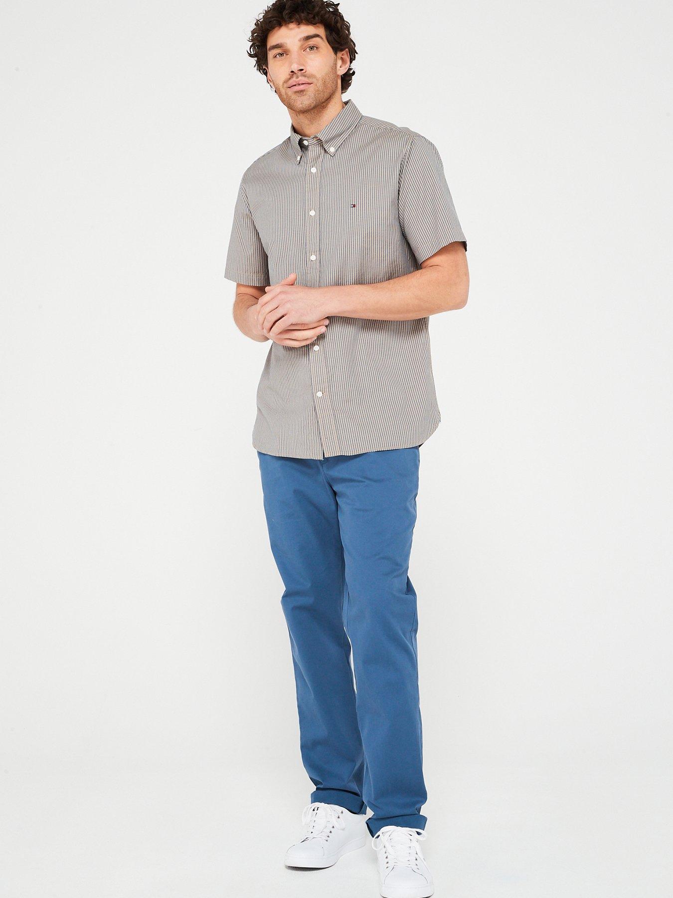 Tommy Hilfiger Flex Poplin Stripe Regular Fit Shirt - Blue | Very.co.uk