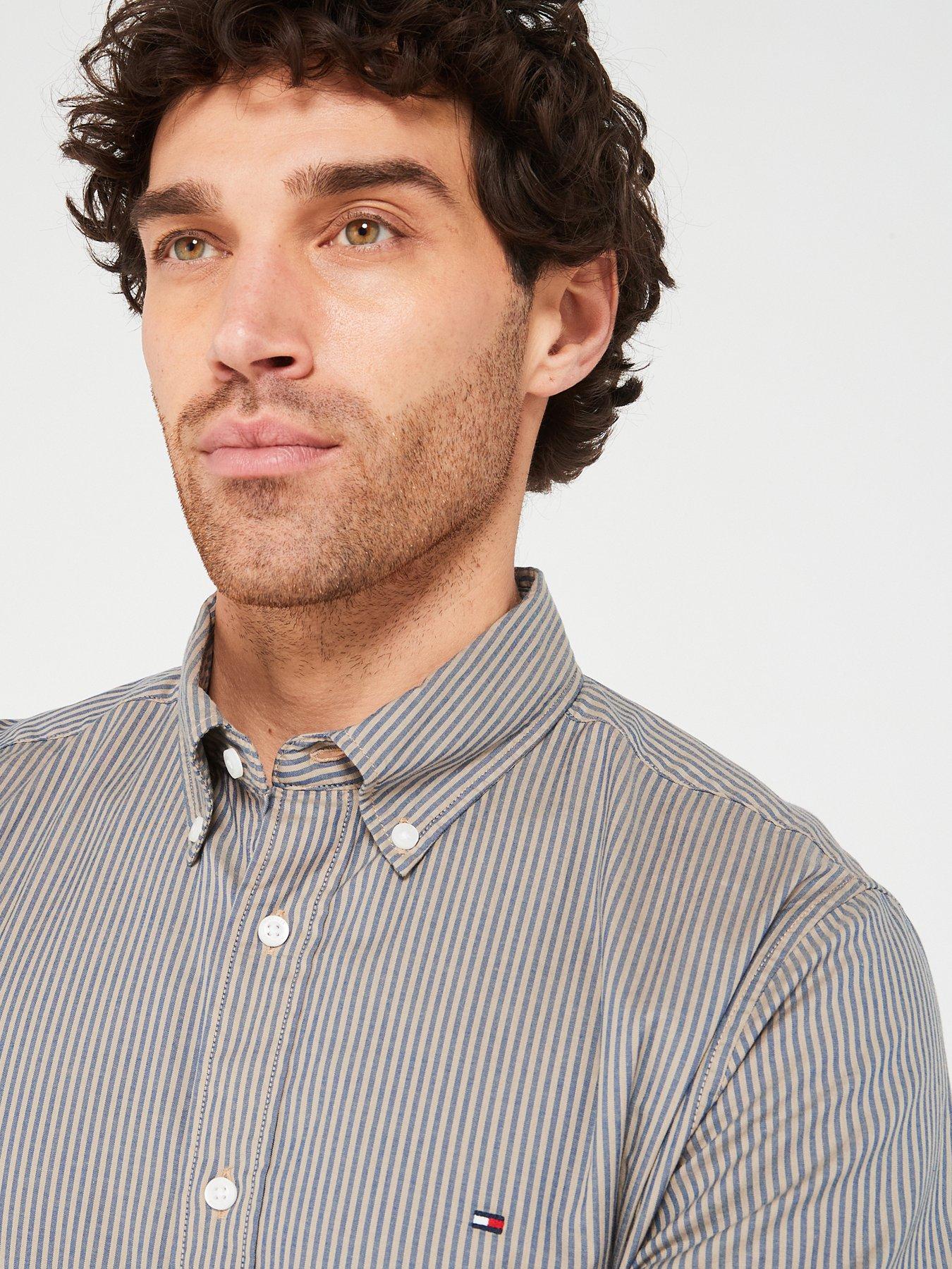 Tommy Hilfiger Flex Poplin Stripe Regular Fit Shirt - Blue | Very.co.uk