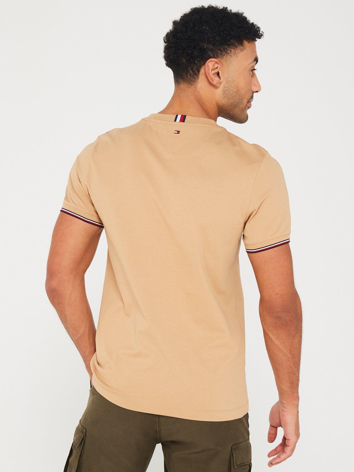 Tommy Hilfiger Logo Tipped T-shirt - Dark Beige | very.co.uk