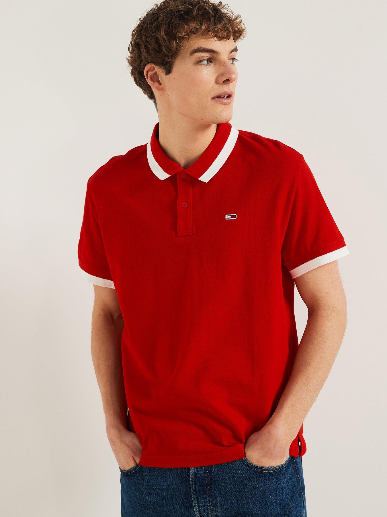 Tommy Jeans Regular Fit Solid Tipped Polo Shirt - Dark Red