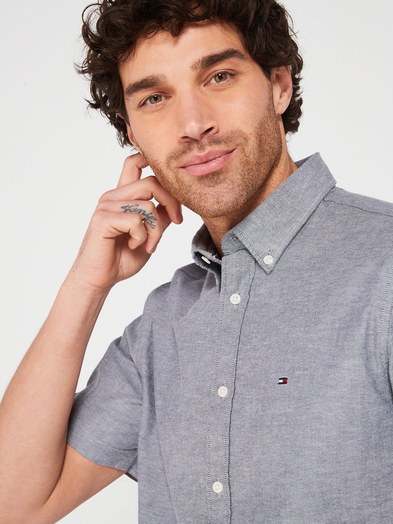 Tommy Hilfiger 1985 Flex Regular Fit Short Sleeve Oxford Shirt - Navy ...