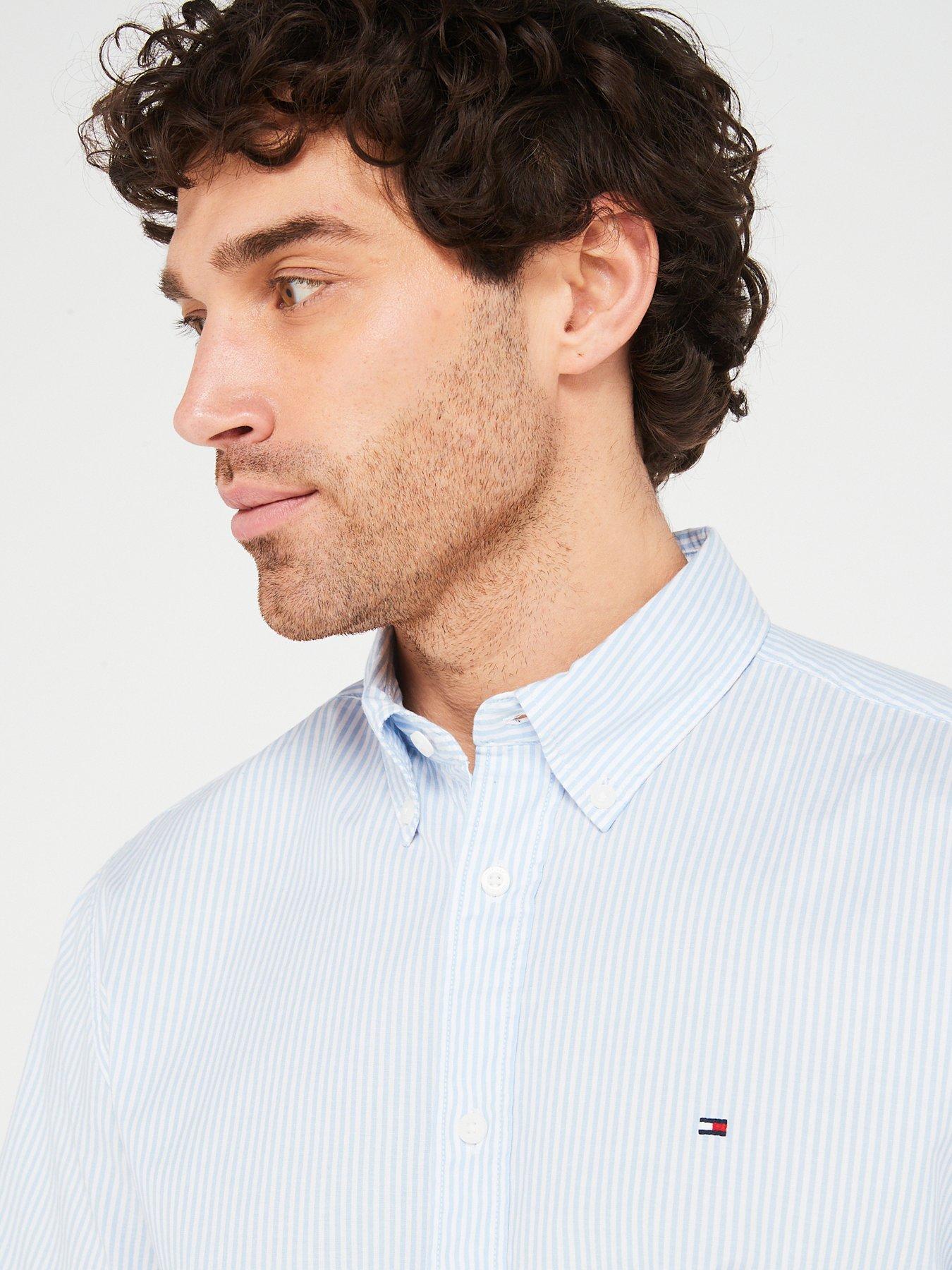 Tommy Hilfiger Flex Poplin Stripe Regular Fit Shirt - Light Blue | Very ...