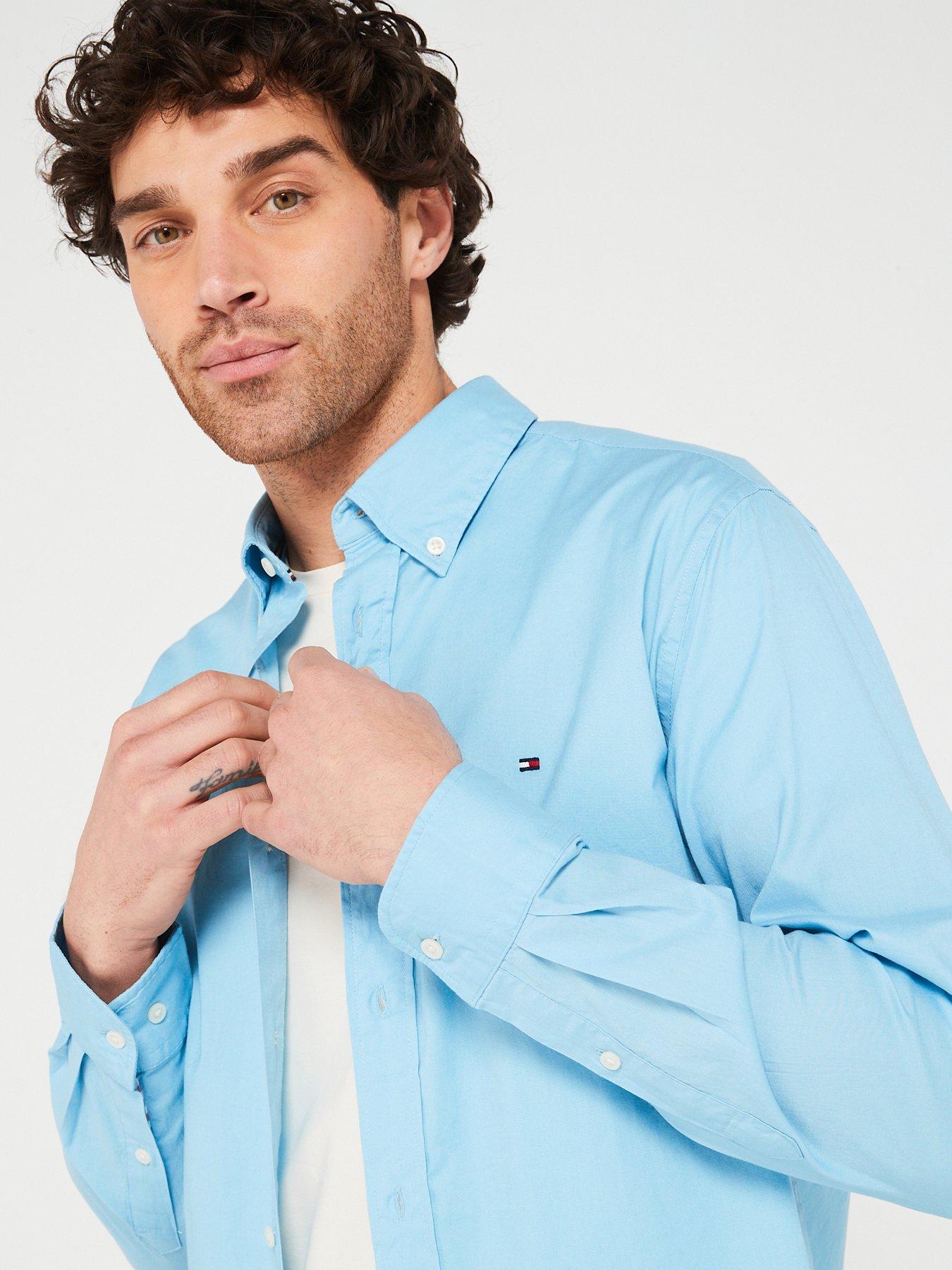 Tommy Hilfiger Flex Poplin Regular Fit Shirt - Blue | Very.co.uk