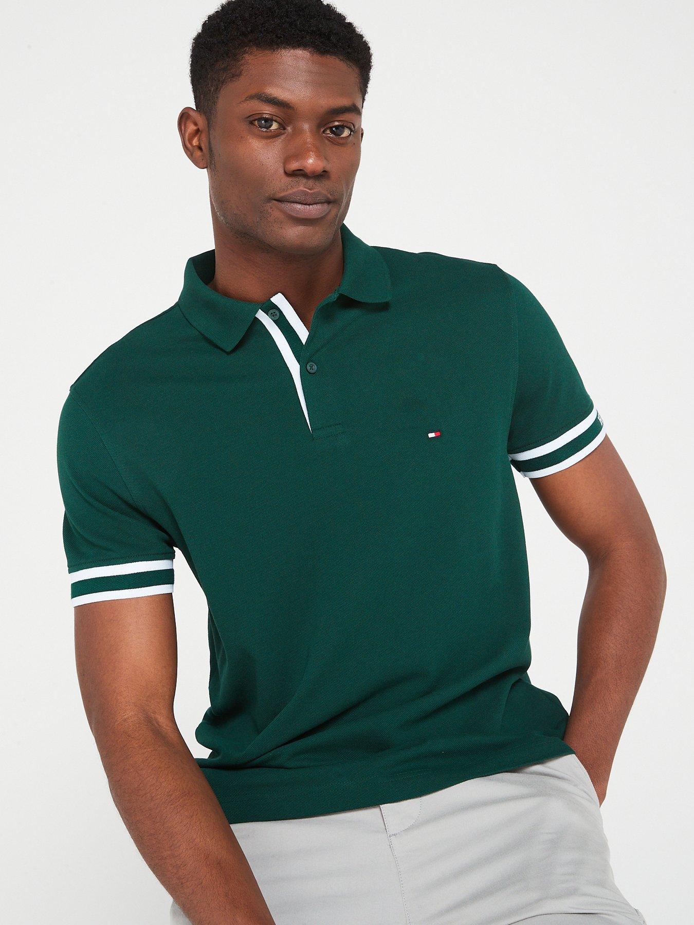 Tommy Hilfiger Monotype Cuff Slim Fit Polo Shirt - Green | Very.co.uk