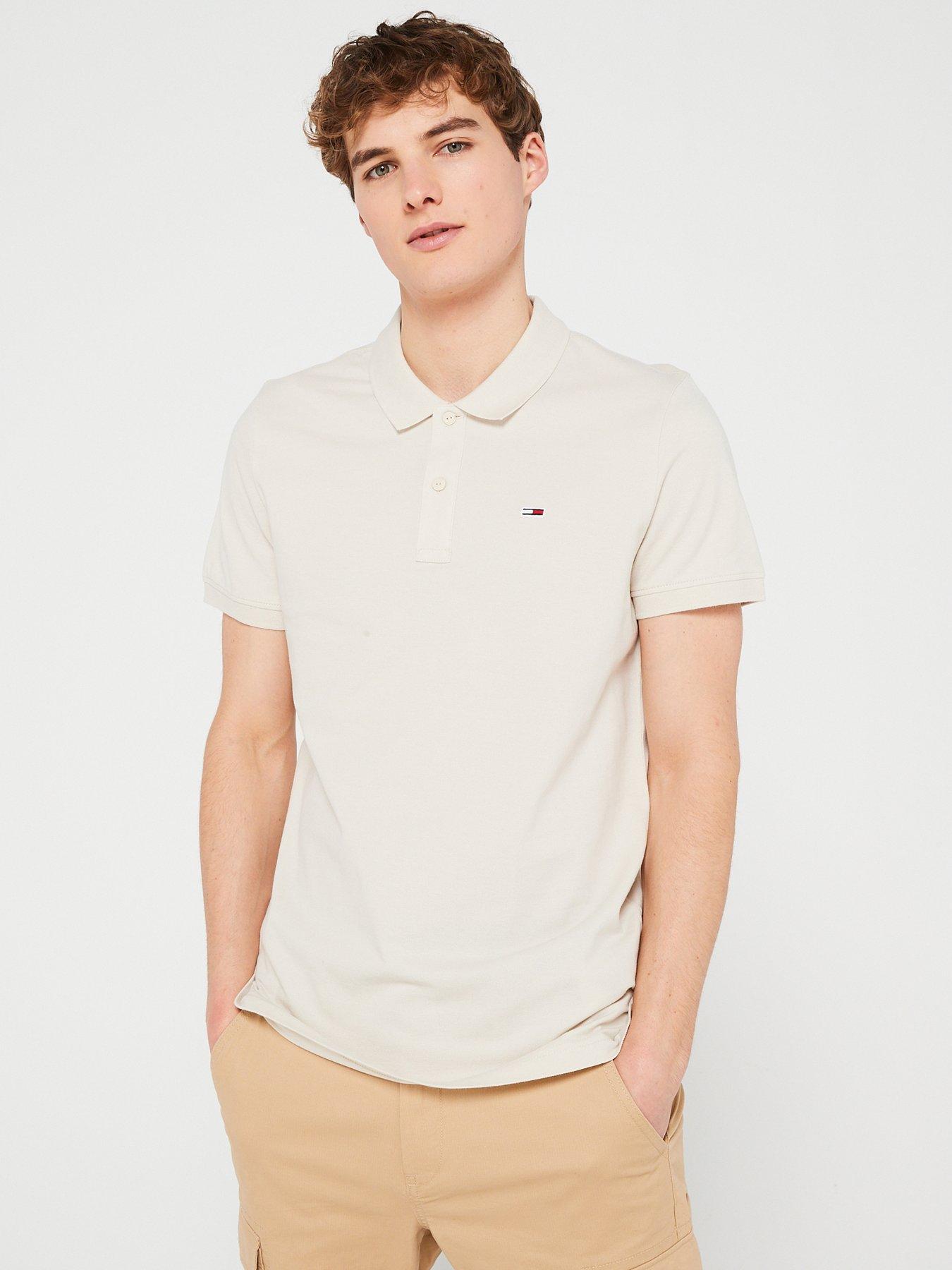 tommy jeans slim placket polo shirt - beige