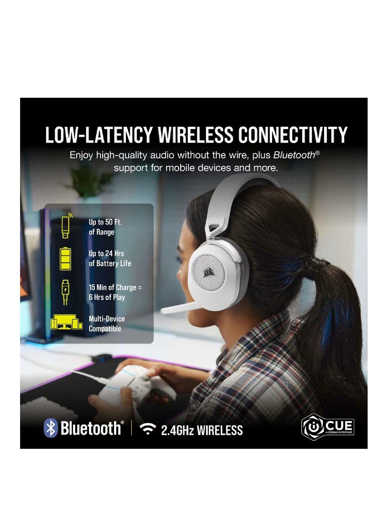Corsair HS65 WIRELESS over-ear gaming headset Wit, Bluetooth 5.2, 2,4 GHz USB, Pc, PlayStation