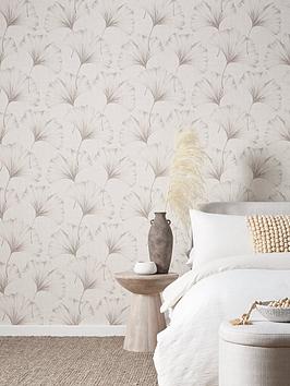 Product photograph of Michelle Keegan Home Taupe Gingko Flower Print Wallpaper from very.co.uk