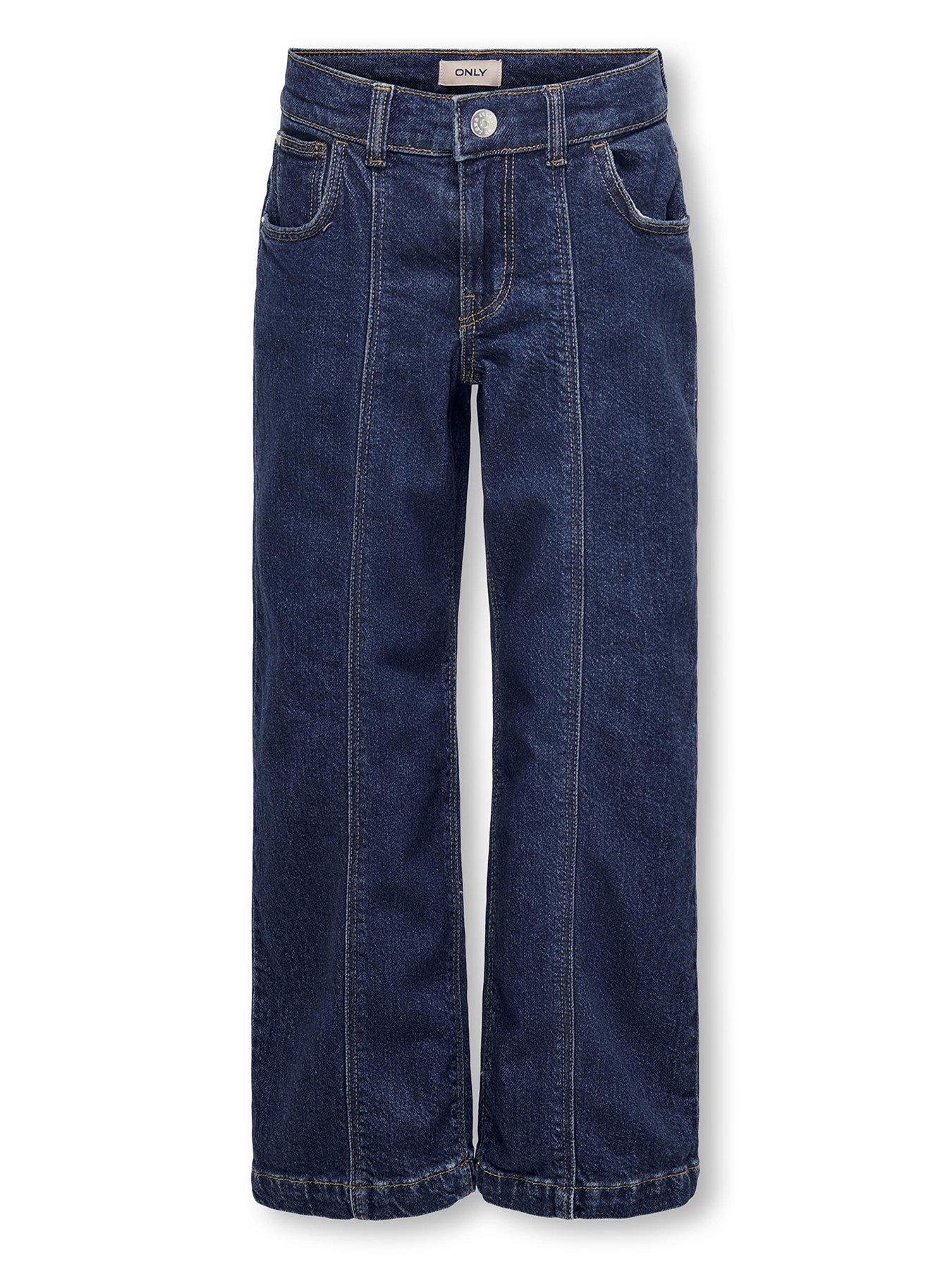 Girls Blue Denim Wide Leg Cargo Jeans