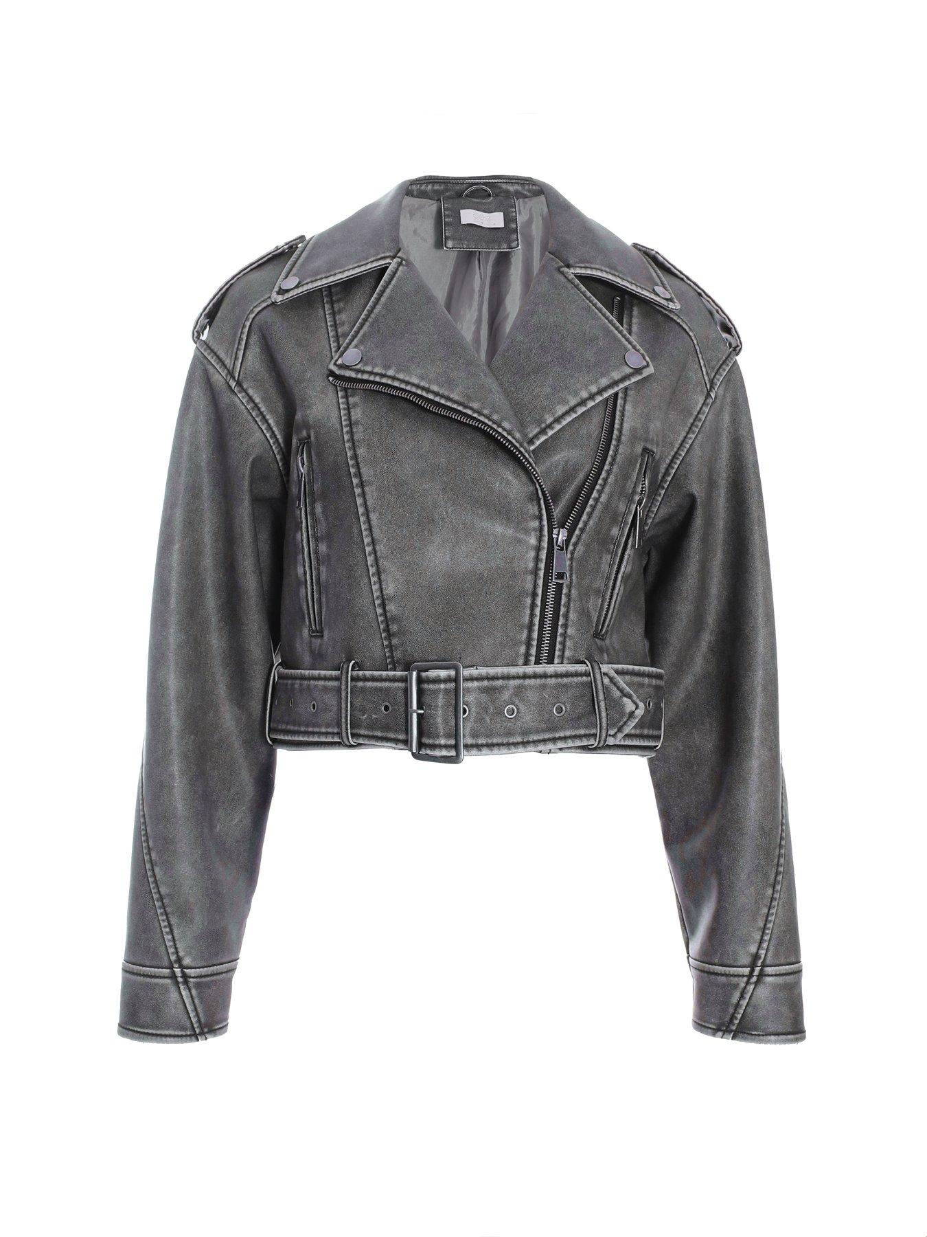 Charcoal grey leather jacket store