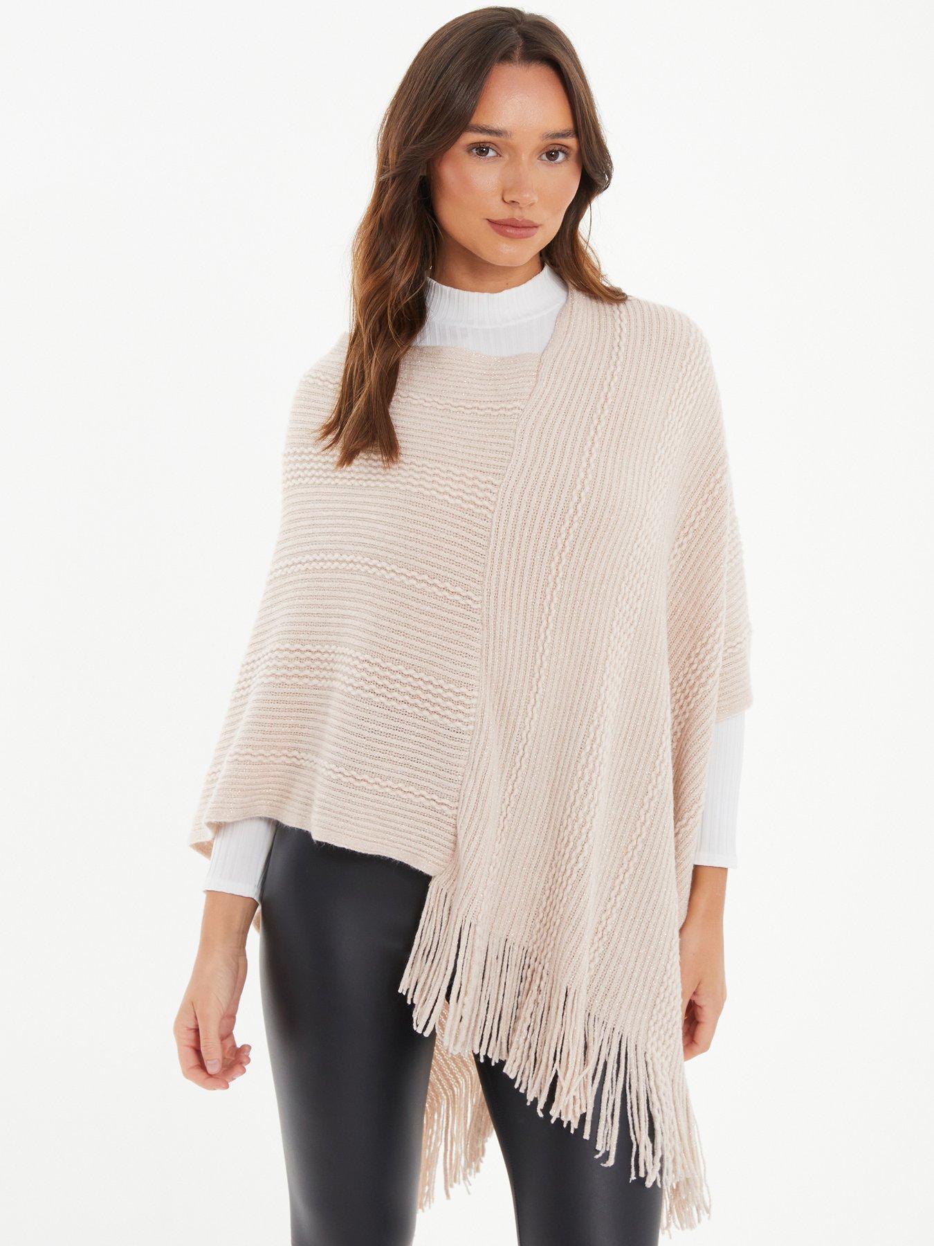 Quiz Pale Pink Shimmer Ribbed Poncho Very