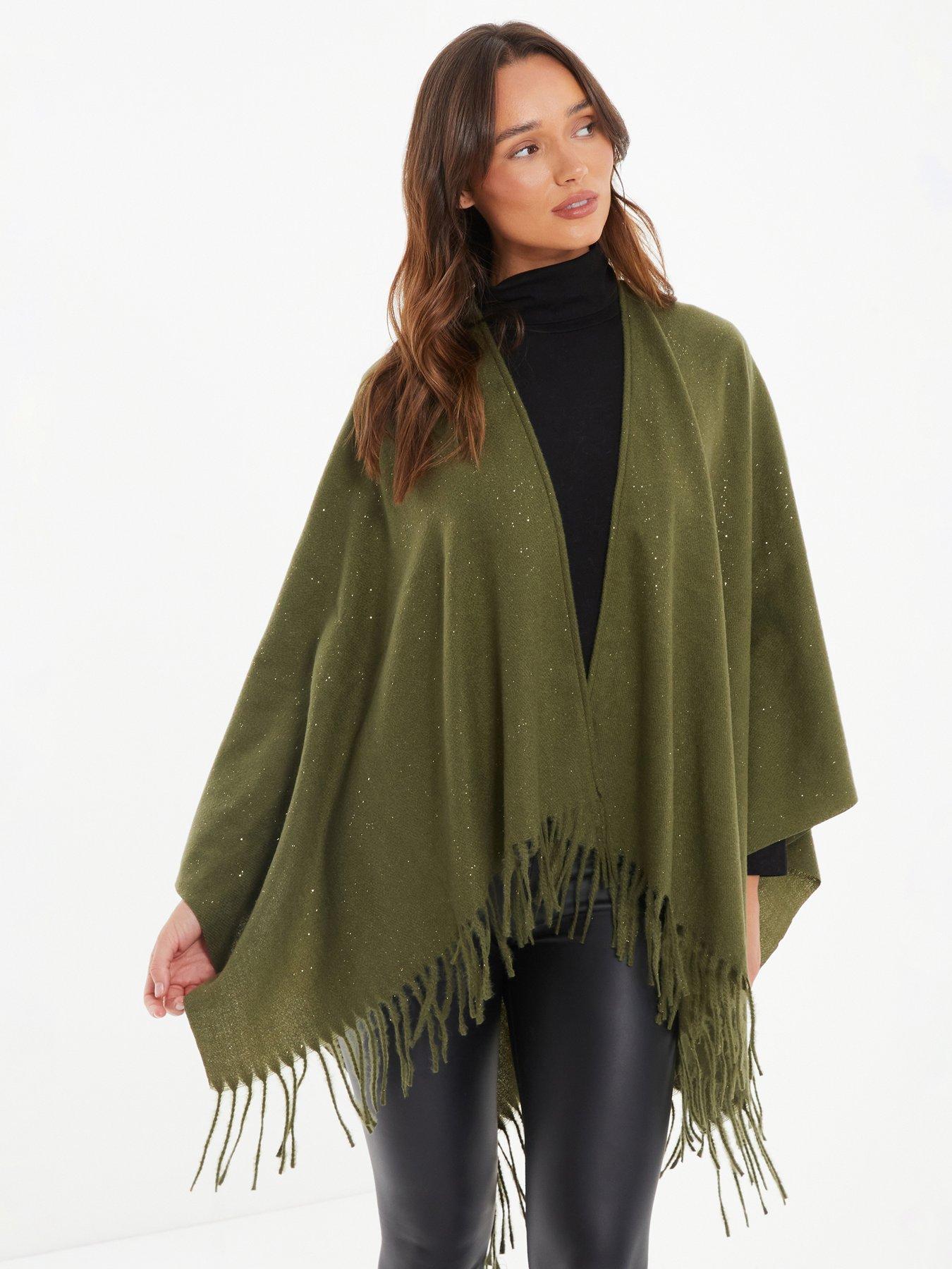 Quiz Khaki Glitter Tassel Cape | very.co.uk