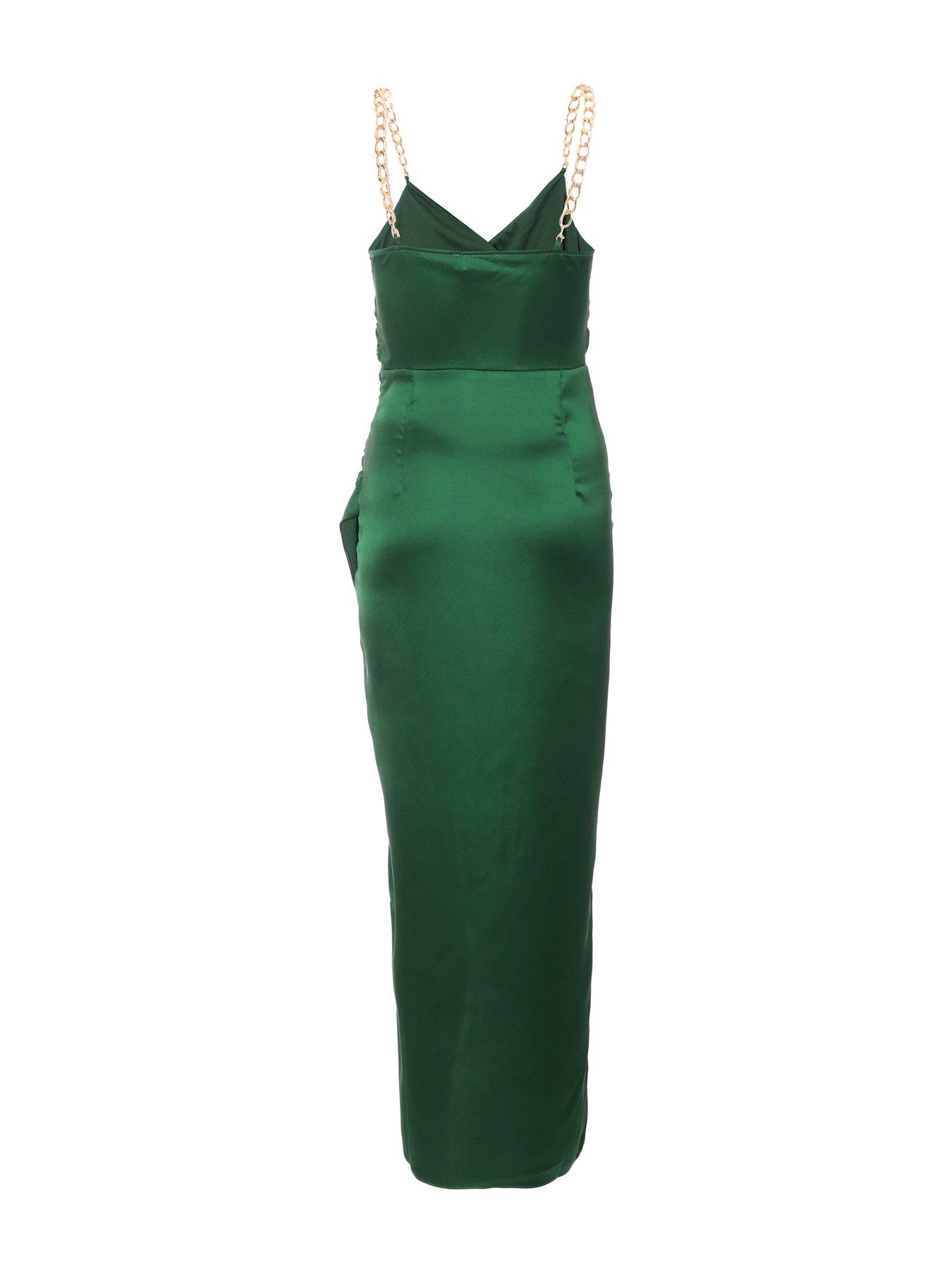 Quiz Petite Bottle Green Satin Wrap Maxi Dress | Very