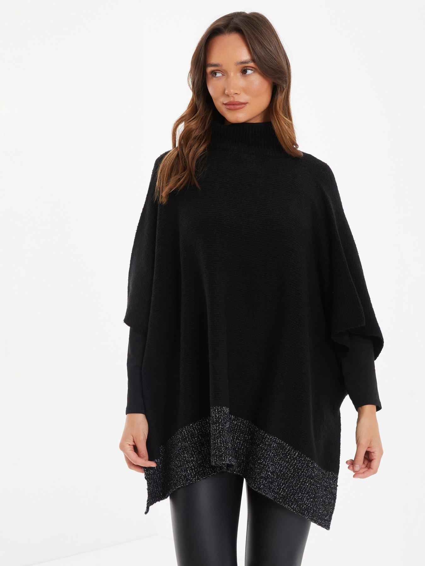 Quiz Black High Neck Knitted Poncho | very.co.uk
