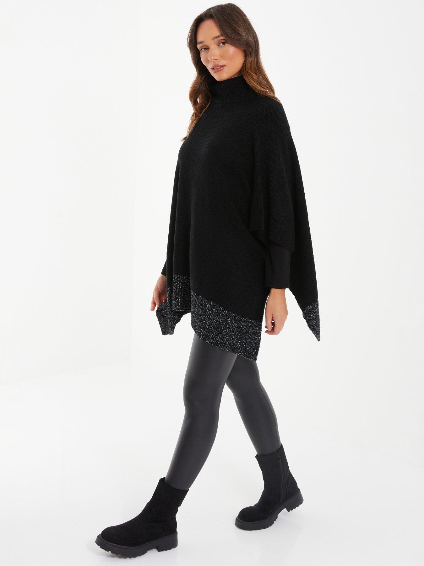 Black High Neck Knitted Poncho