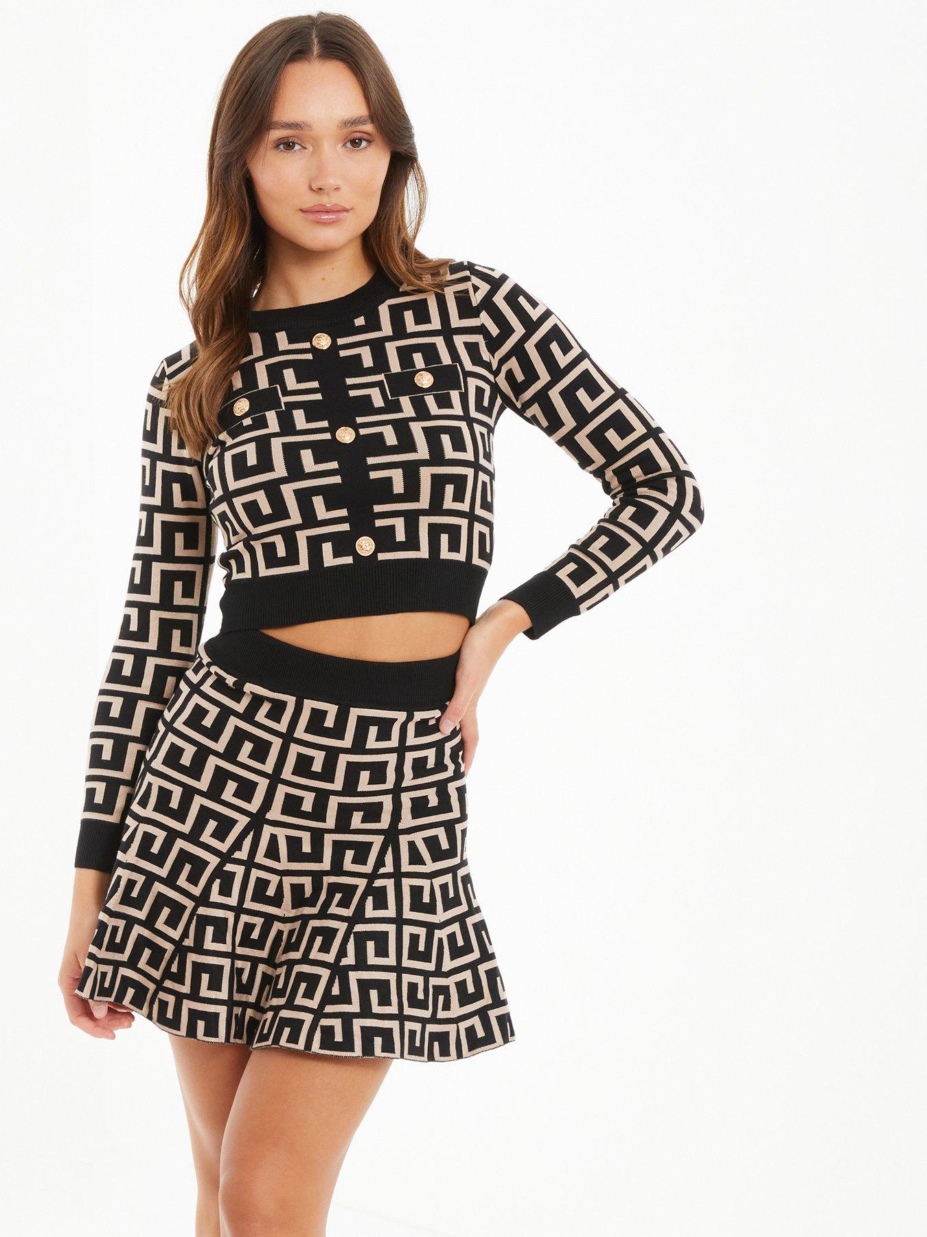 Black Geometric Knit Mini Skirt