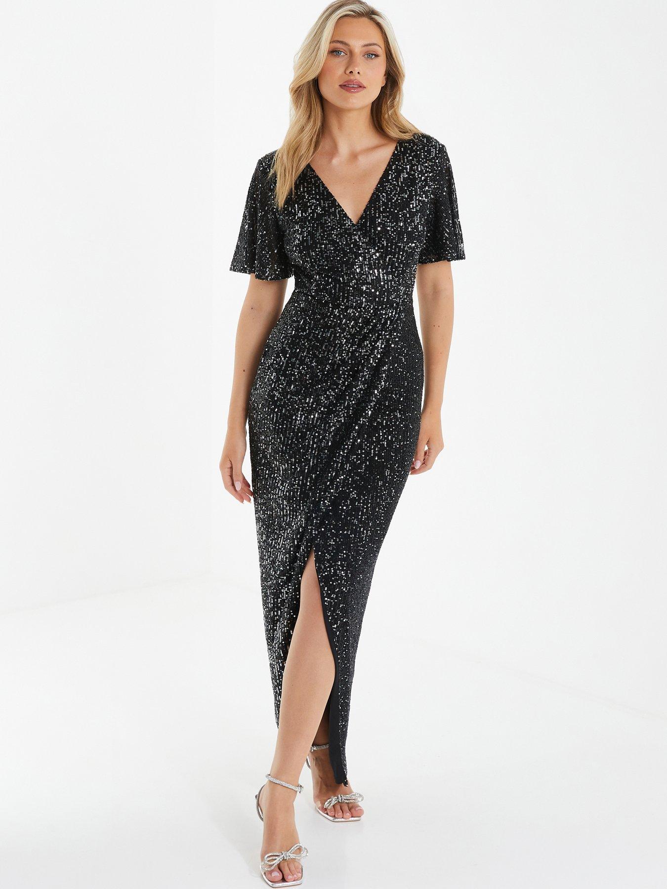 Quiz sequin cheap wrap dress