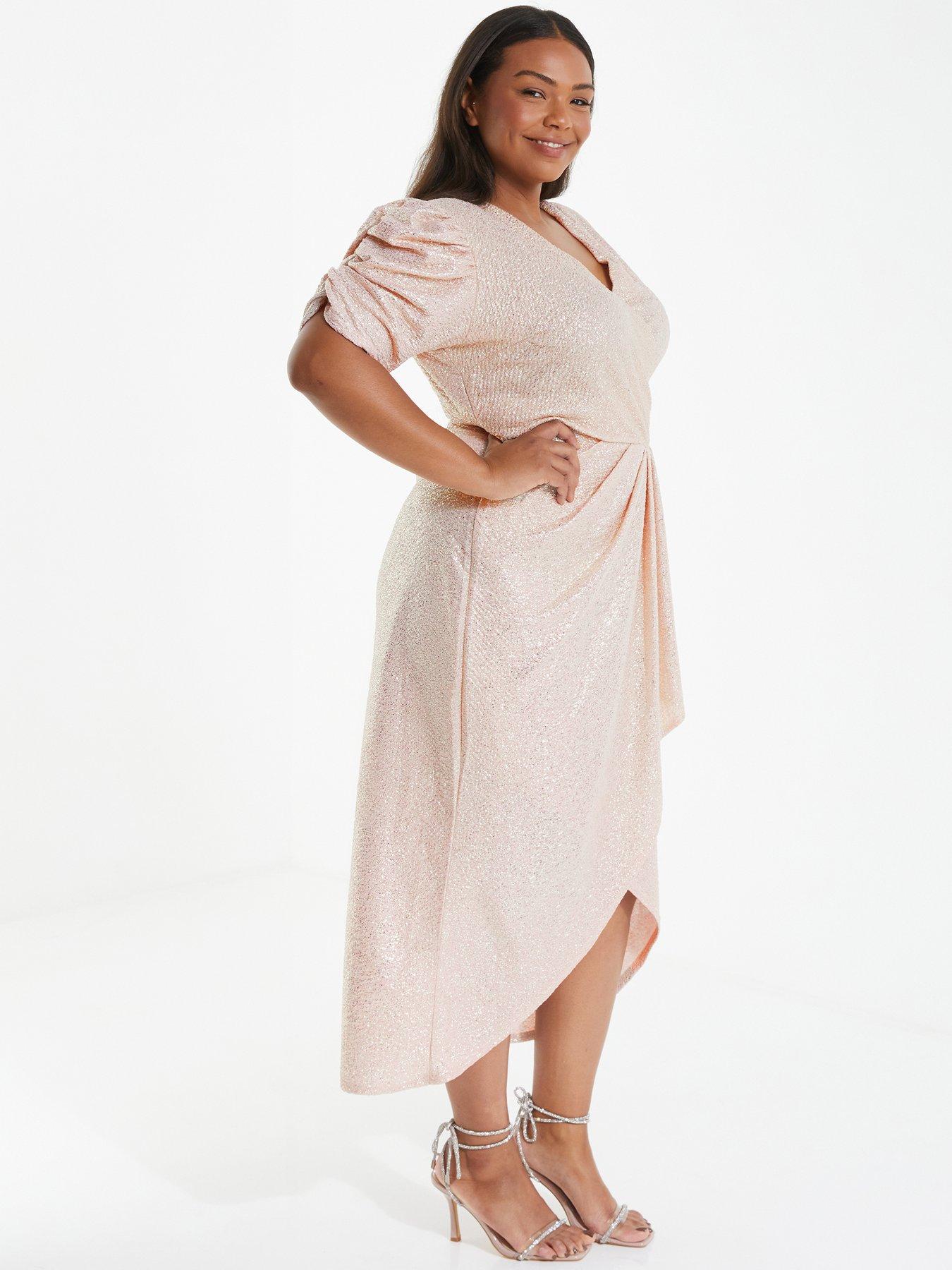 Quiz Curve Curve Champagne Foil Wrap Midi Dress | Very