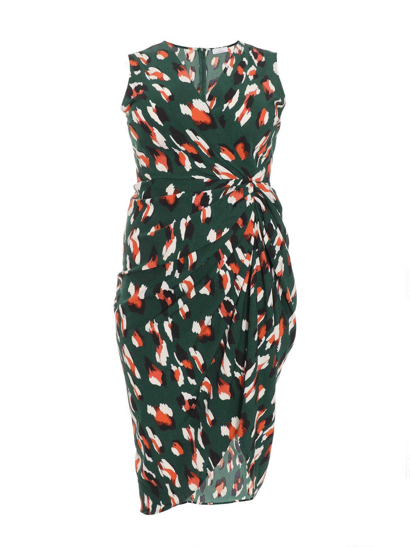 Quiz Curve Curve Green Animal Print Ruched Midi Dress | Very