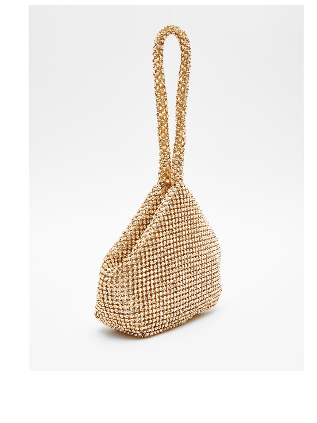 Image 2 of 4 of Quiz Gold Diamante Pouch Bag