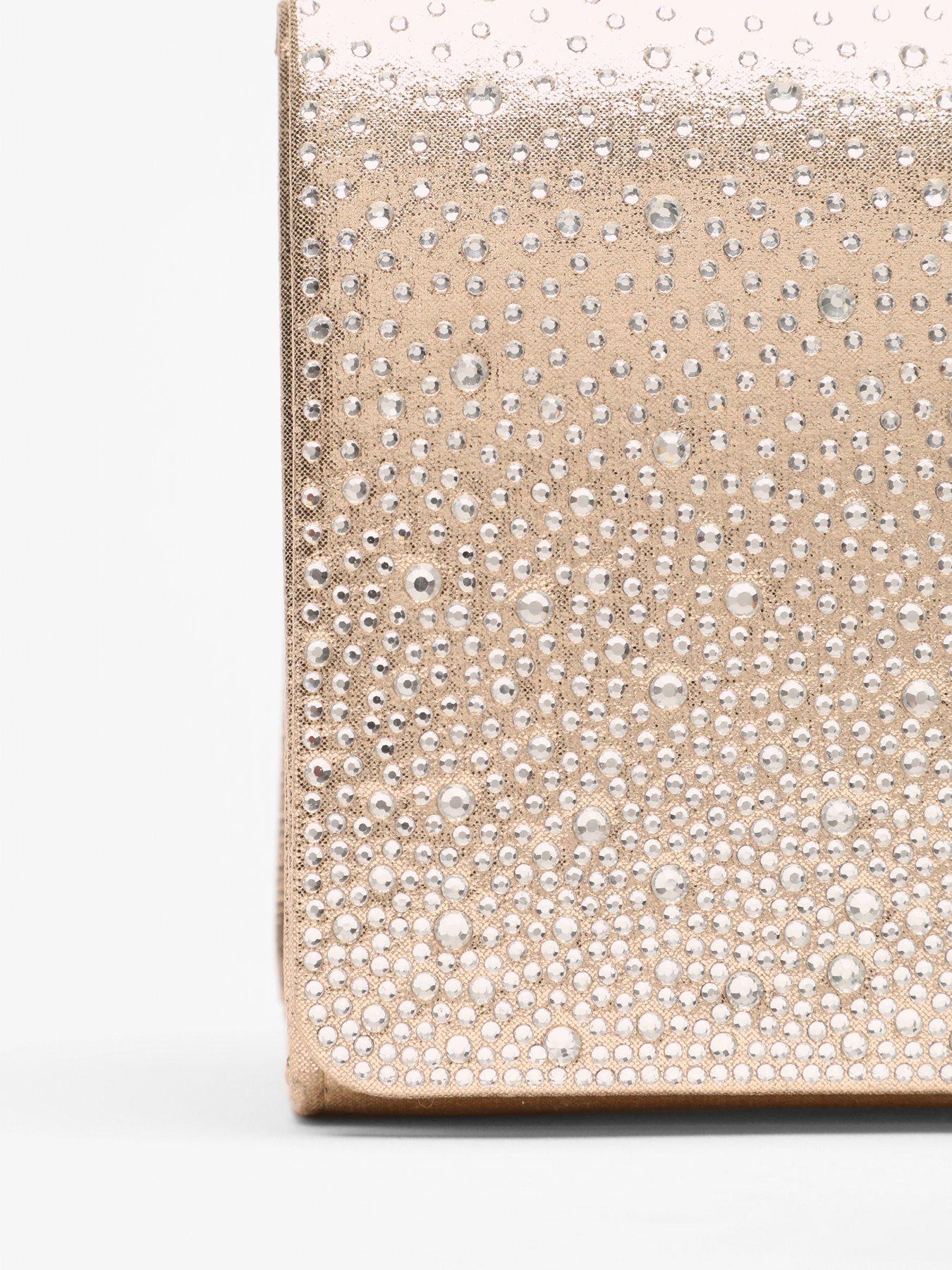 Image 3 of 4 of Quiz Gold Satin Diamante Clutch Bag
