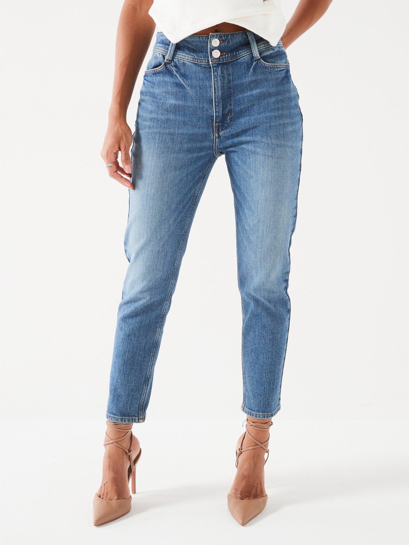 V by Very Sculpt Slim Mom Tint Wash Jeans - Blue Tint | very.co.uk