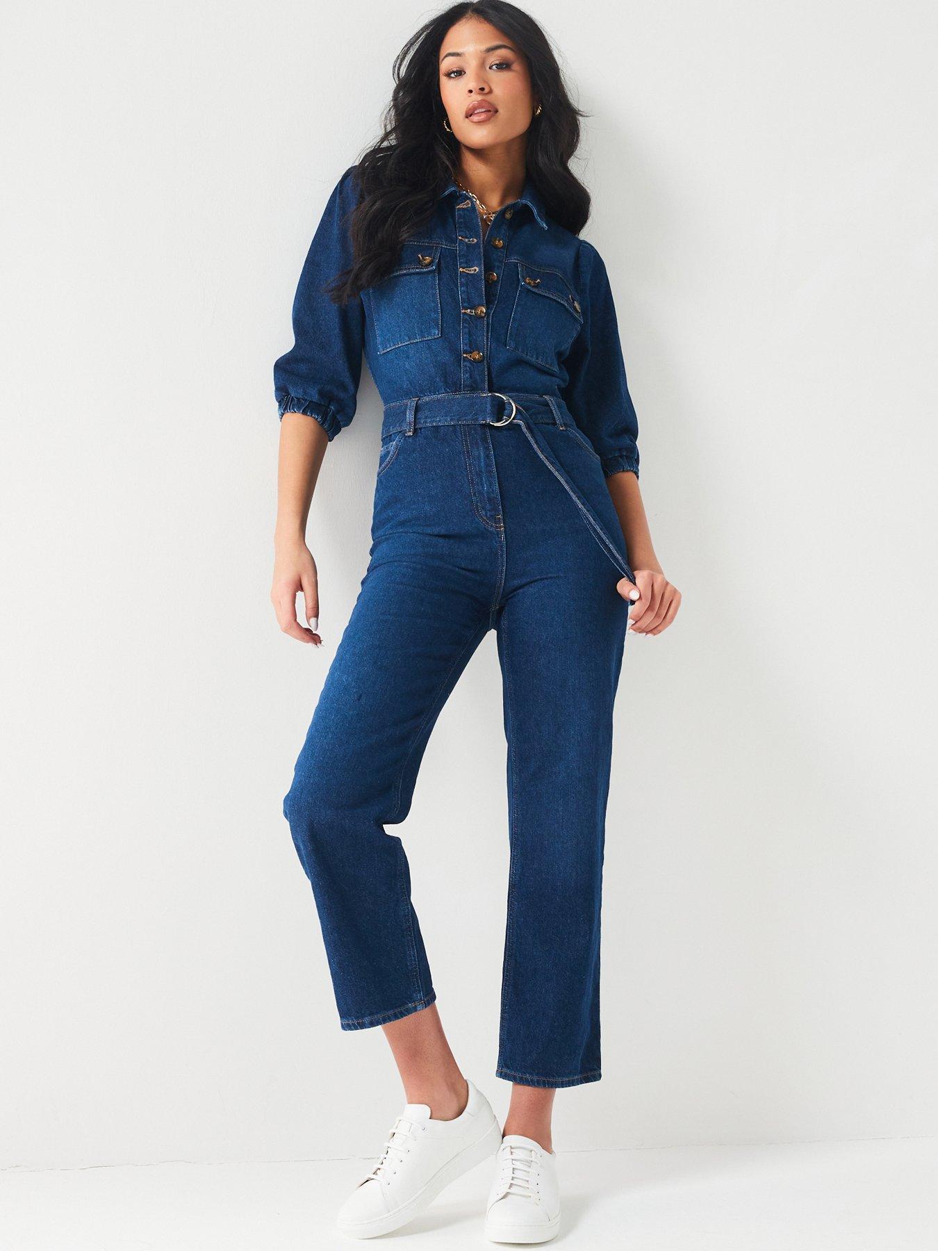 V by Very Denim Utility Jumpsuit - Blue