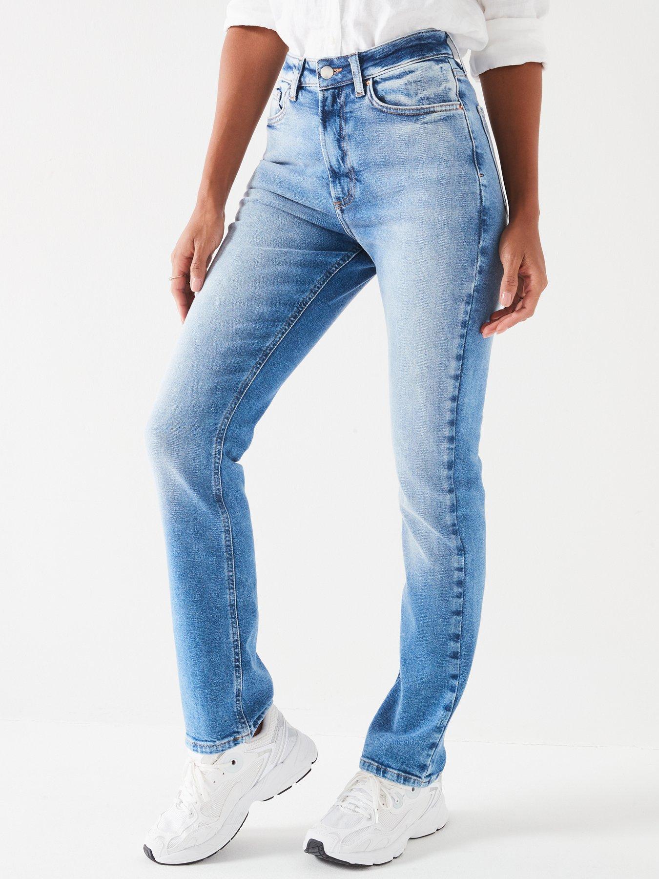 V-shaped Waist Straight Denim Blue