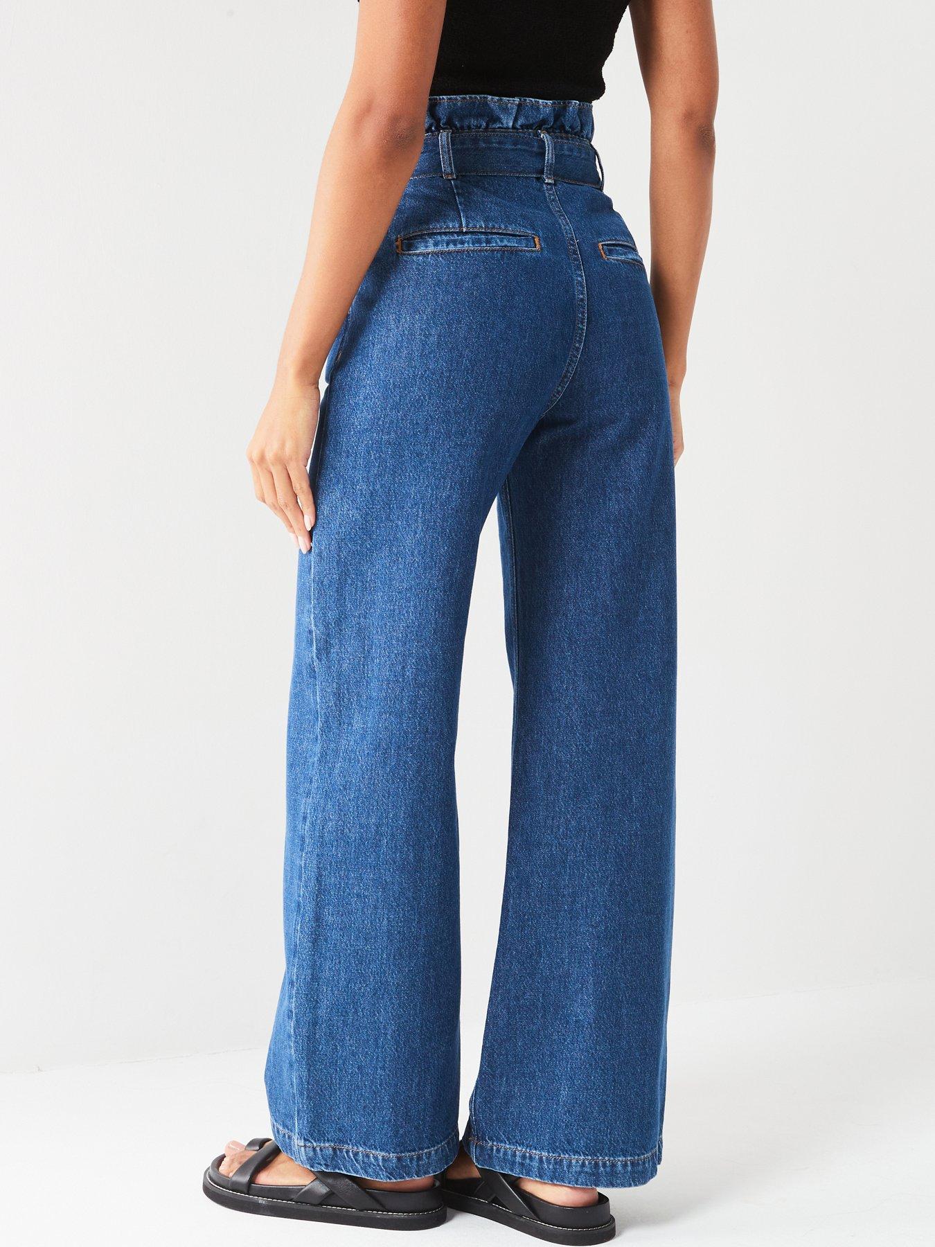 V by Very Self Belted Wide Leg Jeans - Mid Wash | Very.co.uk