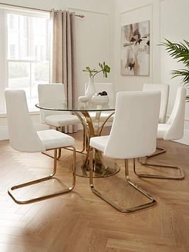 Product photograph of Very Home Valentina Round Dining Table 6 Velvet Chairs from very.co.uk
