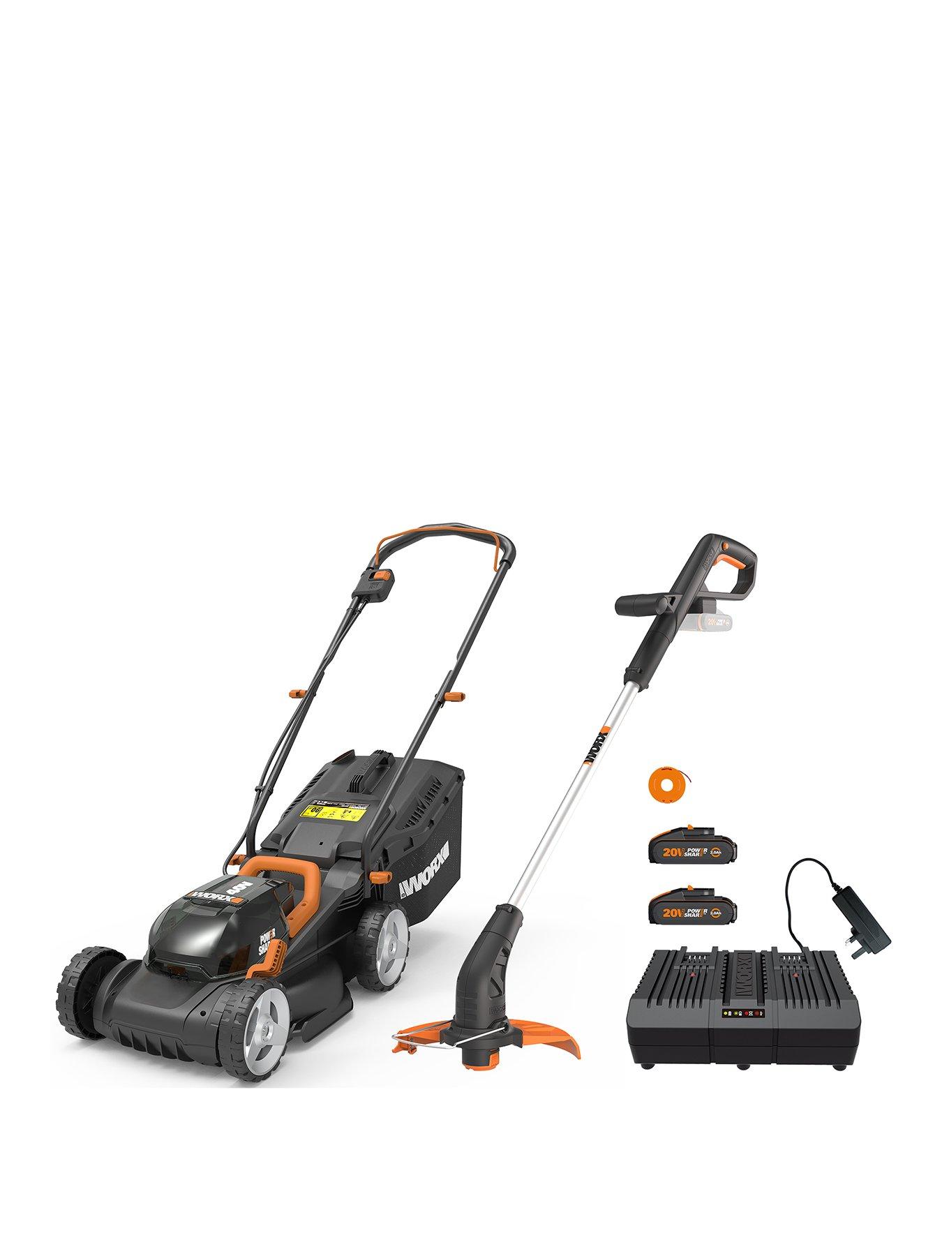 Worx Cordless Garden Twin Pack 34cm Lawnmower 25cm Grass Trimmer