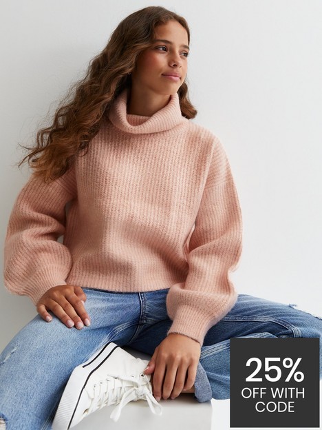 new-look-915-girls-pale-pink-ribbed-roll-neck-jumper