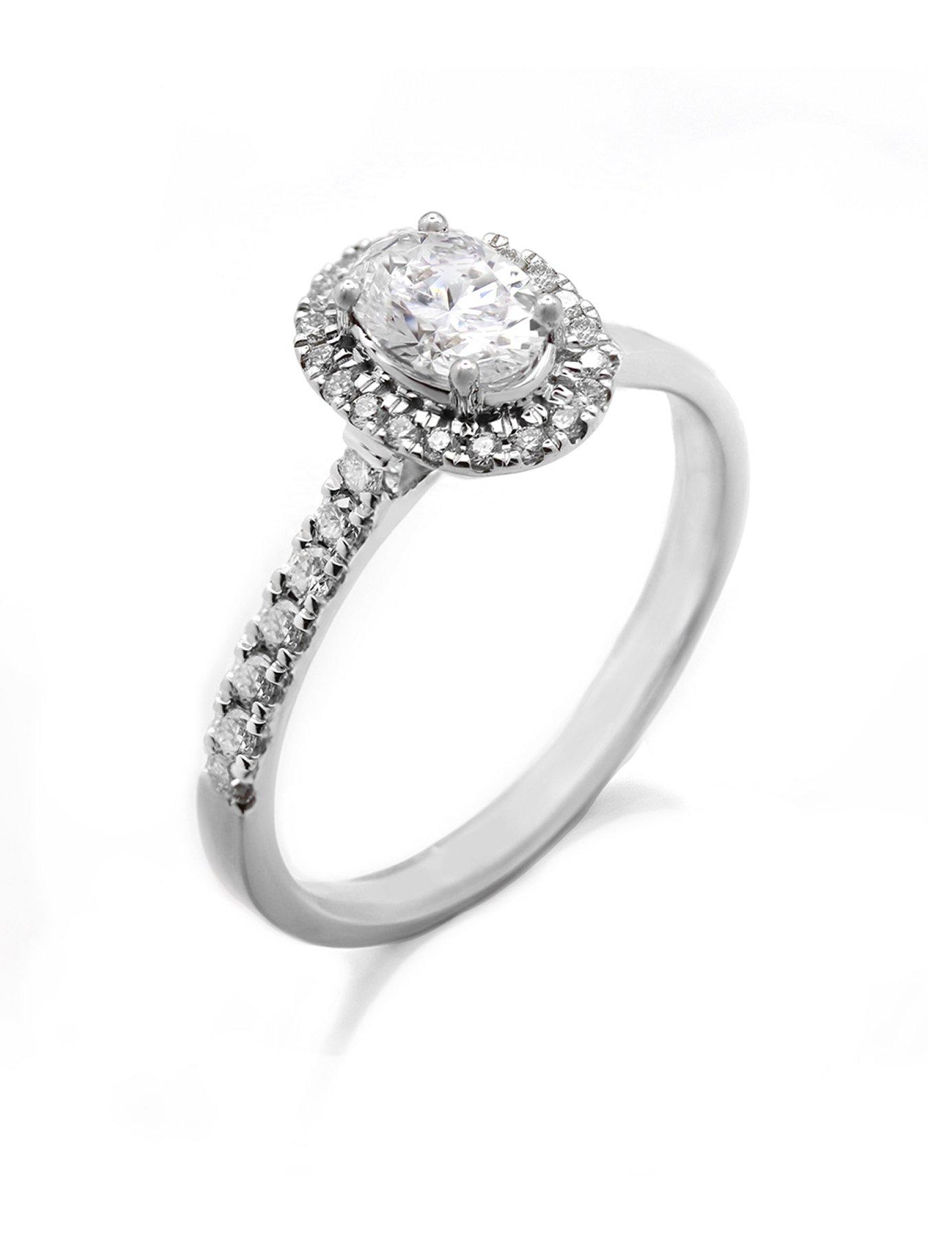 Product photograph of Say It With Halo Oval Cut 0 75ct Lab Grown Diamond 9ct White Gold Ring from very.co.uk