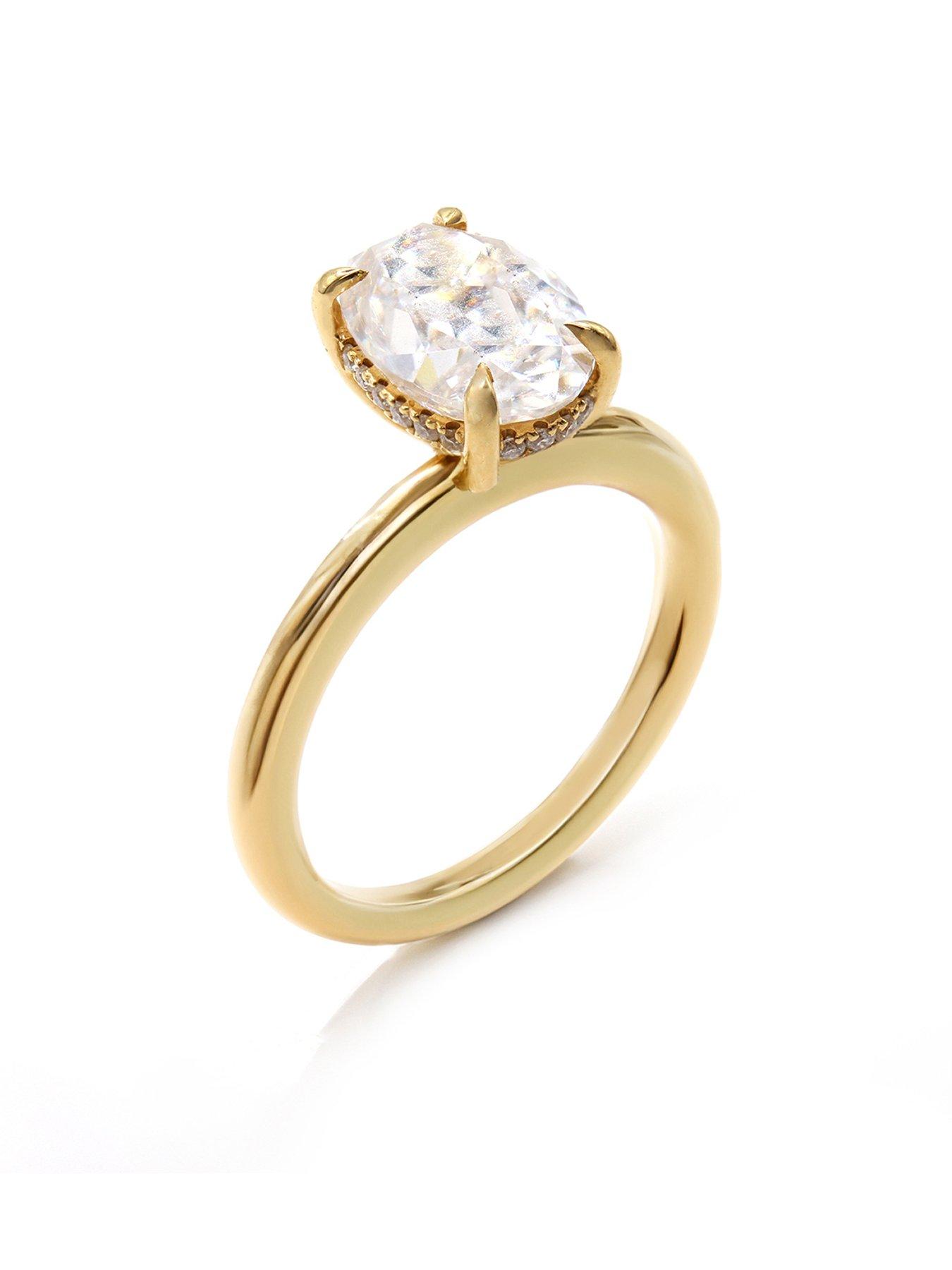 undefined Moissanite 2.00ct Oval Cut Hidden Halo 18ct Gold Band Ring