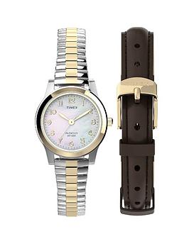 timex womens two-tone gift set with brown strap ladies watch