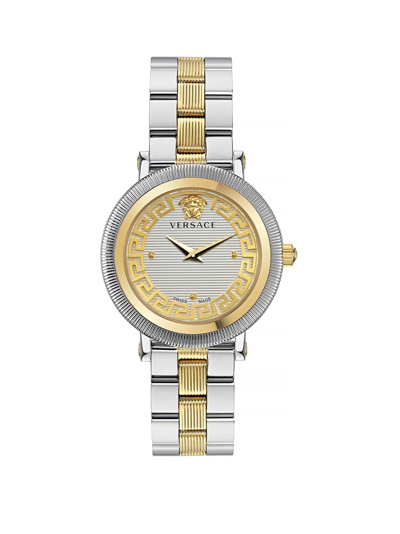 Product photograph of Versace Greca Flourish Watch Bi Colour Bracelet Strap Ladies Watch from very.co.uk