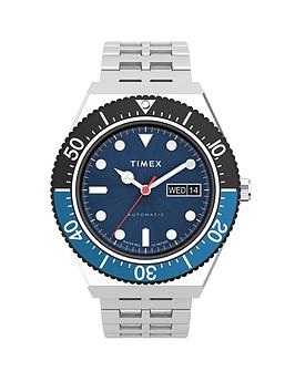 timex m79 automatic 40mm blue dial black and blue top ring bracelet gents watch