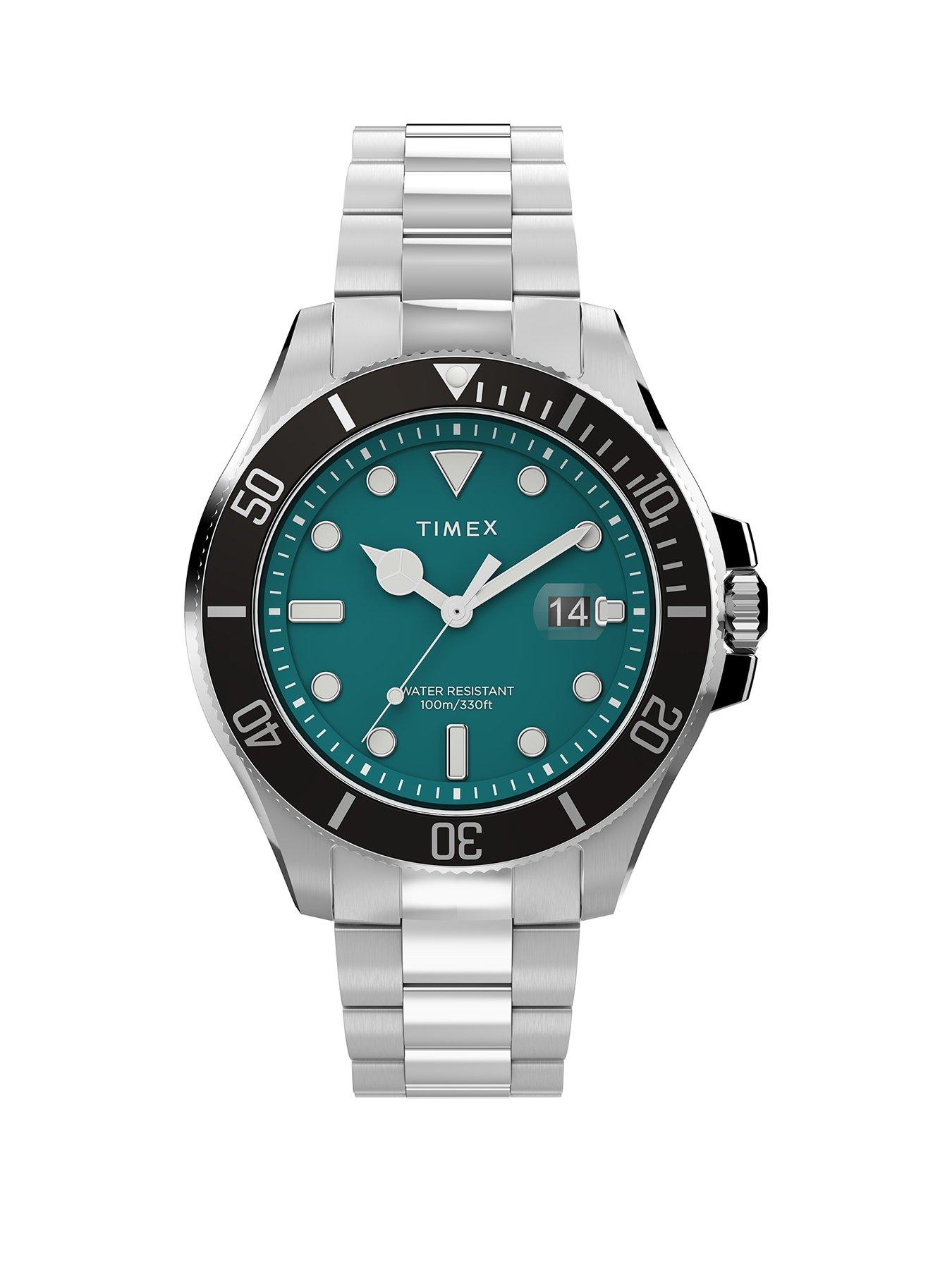 Product photograph of Timex Harborside Coast 43mm Silver-tone Case Black Tr Aventurine Dial Sst Bracelet Gents Watch from very.co.uk