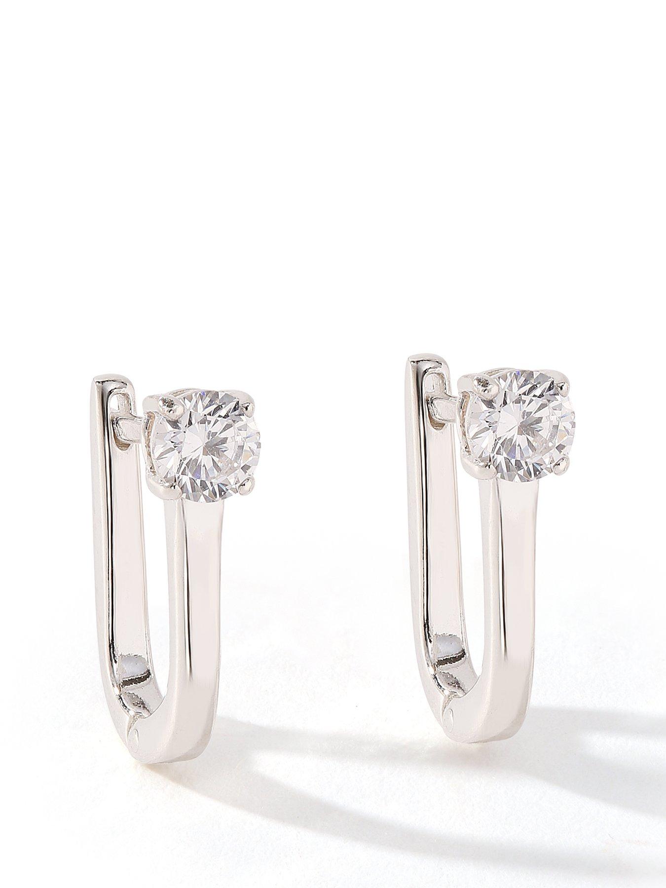 Product photograph of The Love Silver Collection Sterling Silver Cubic Zirconia 14mm Oval Huggie Hoop Earrings from very.co.uk