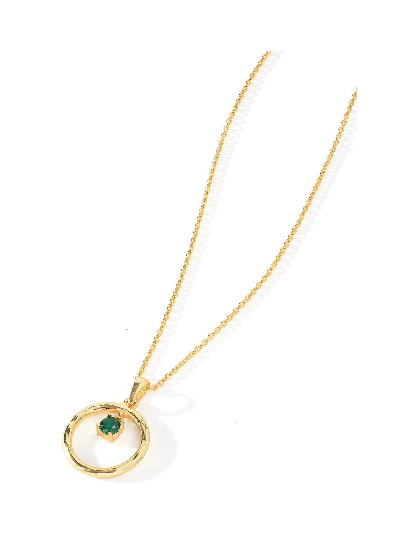 Product photograph of The Love Silver Collection Gold Plated Sterling Silver Green Cubic Zirconia Round Pendant Necklace from very.co.uk