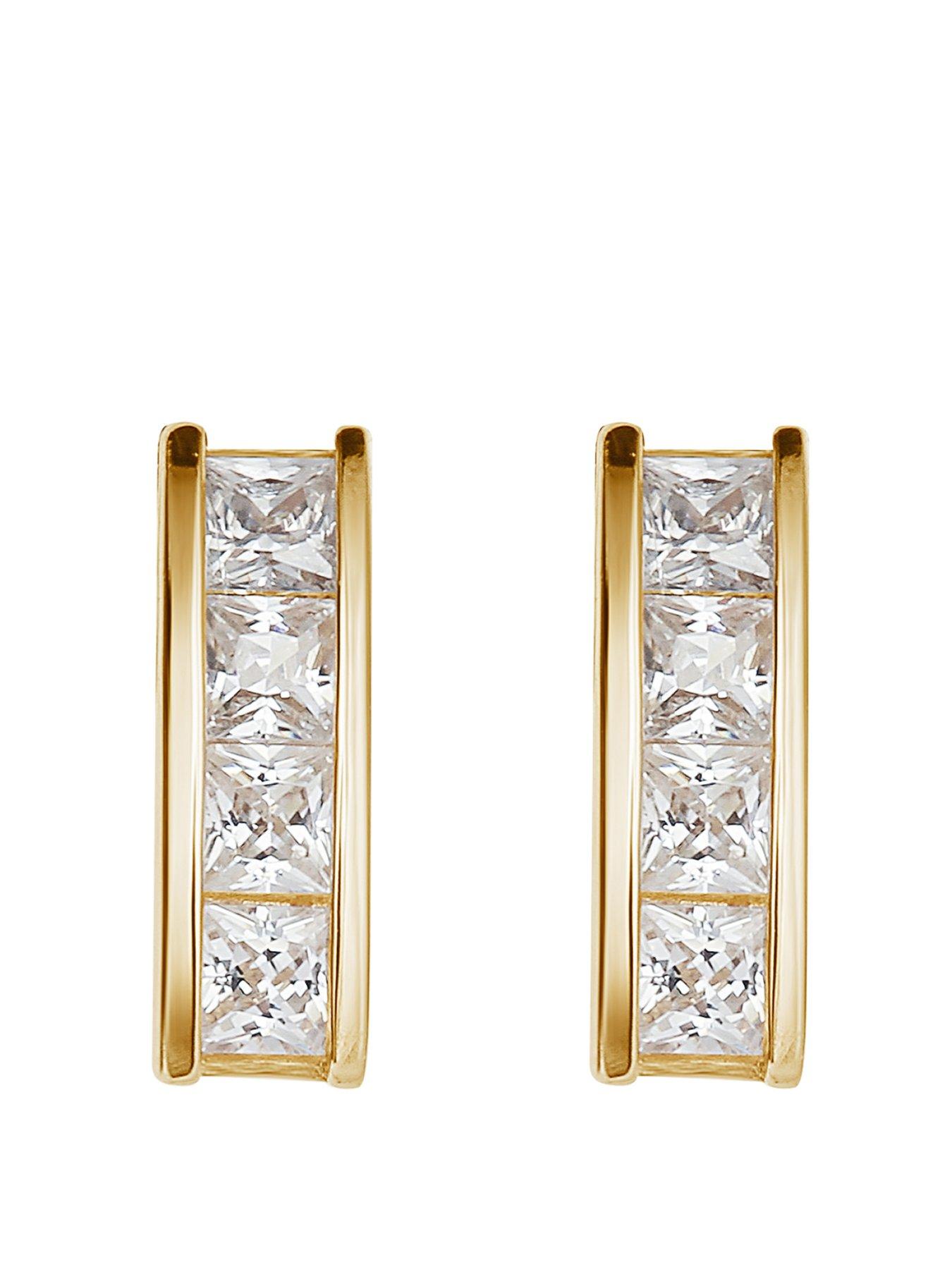 Product photograph of Love Gold 9ct Yellow Solid Gold Cubic Zirconia Mini Bar Stud Earrings from very.co.uk