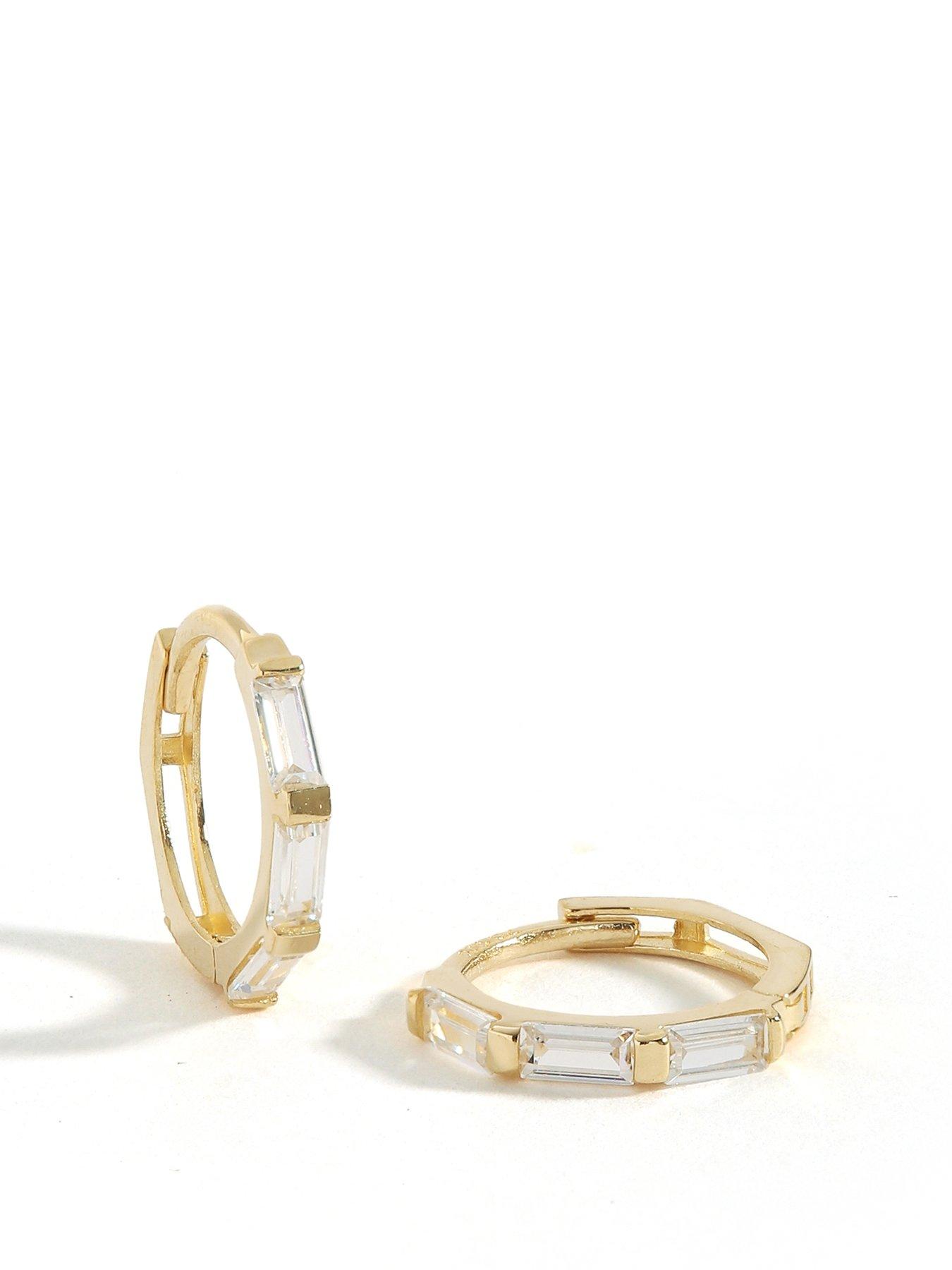 Product photograph of Love Gold 9ct Yellow Solid Gold Emerald Cut Cubic Zirconia 10mm Huggie Hoop Earrings from very.co.uk