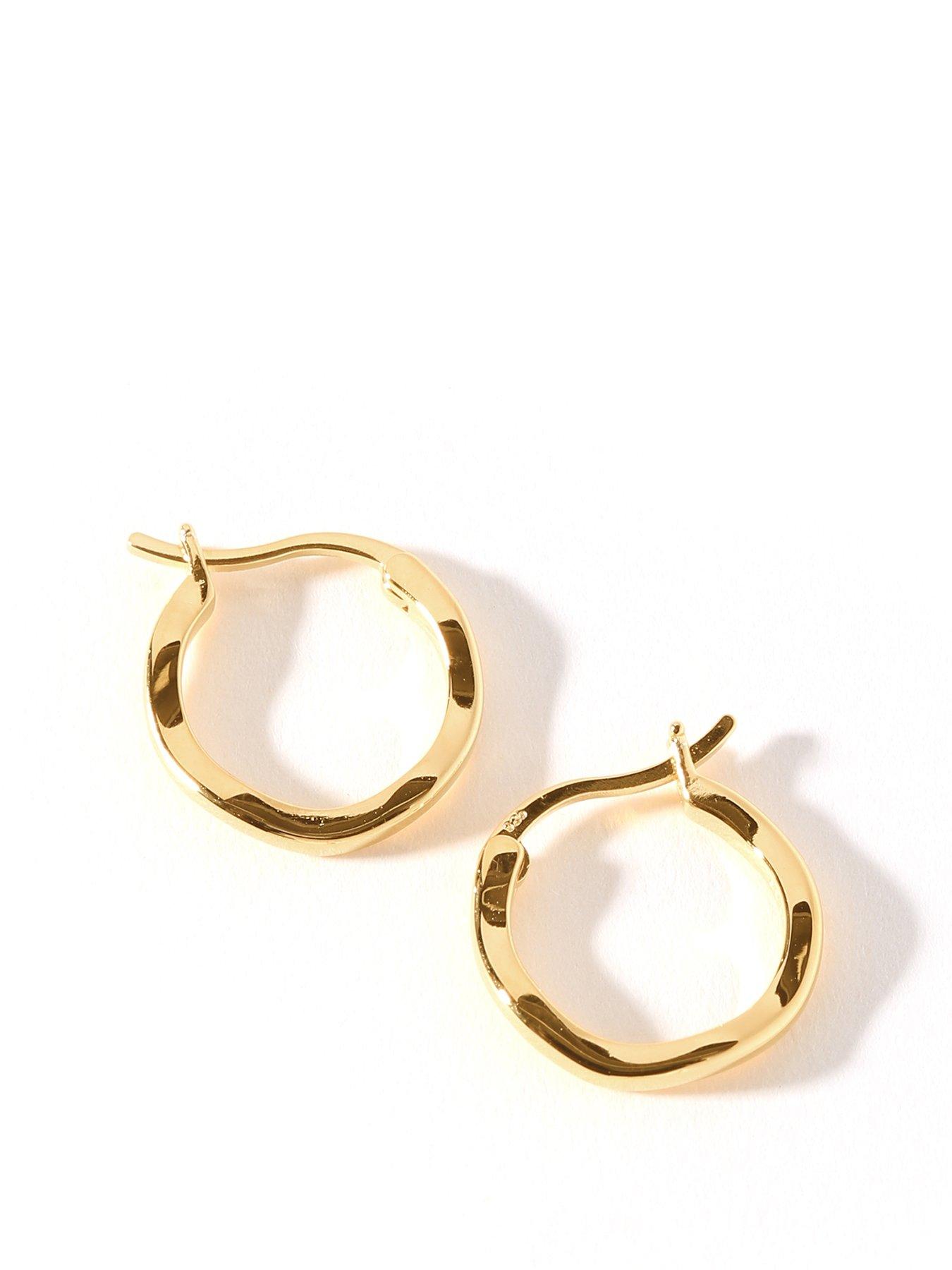 Product photograph of The Love Silver Collection 18ct Gold Plated Sterling Silver Wave 14mm Hoop Earrings from very.co.uk
