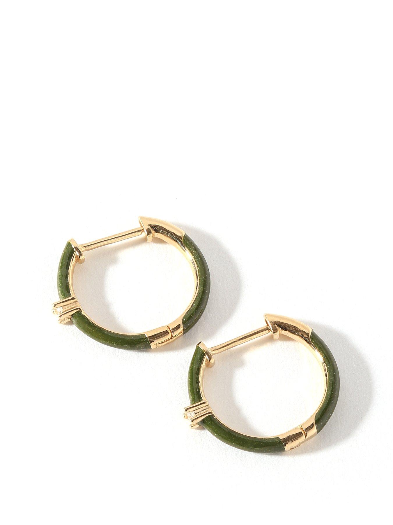 Product photograph of The Love Silver Collection 18ct Gold Plated Sterling Silver Cubic Zirconia Forest Green Enamel Hoop Earrings 17 2mm from very.co.uk