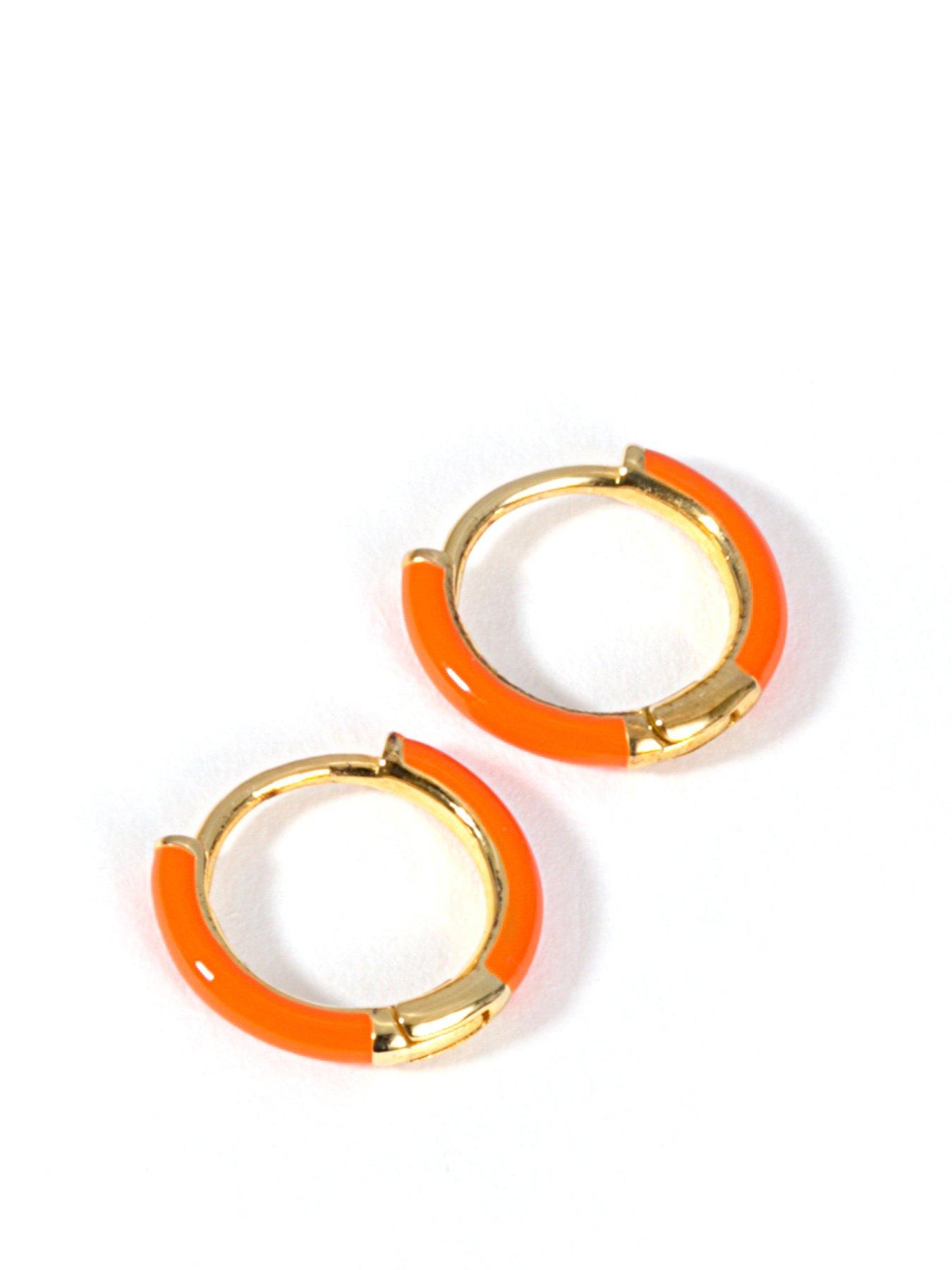 Product photograph of The Love Silver Collection Gold Plated Sterling Silver Orange Enamel 10mm Mini Hoop Earrings from very.co.uk