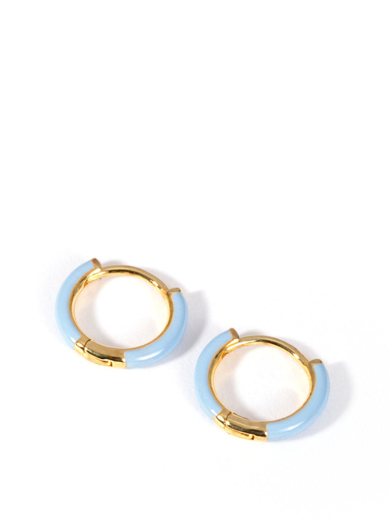 Product photograph of The Love Silver Collection Gold Plated Sterling Silver Blue Enamel 10mm Mini Hoop Earrings from very.co.uk