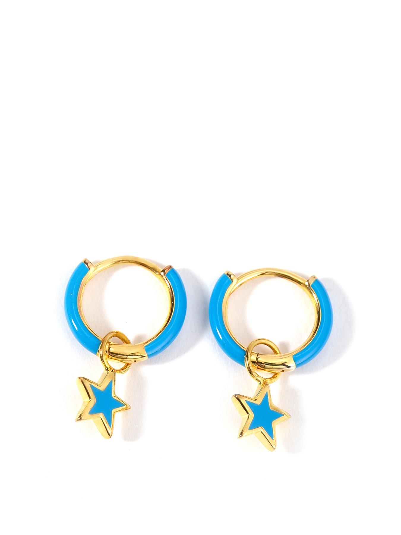 Product photograph of The Love Silver Collection Gold Plated Sterling Silver Blue Enamel Removable Star Charm 10mm Hoop Earrings from very.co.uk